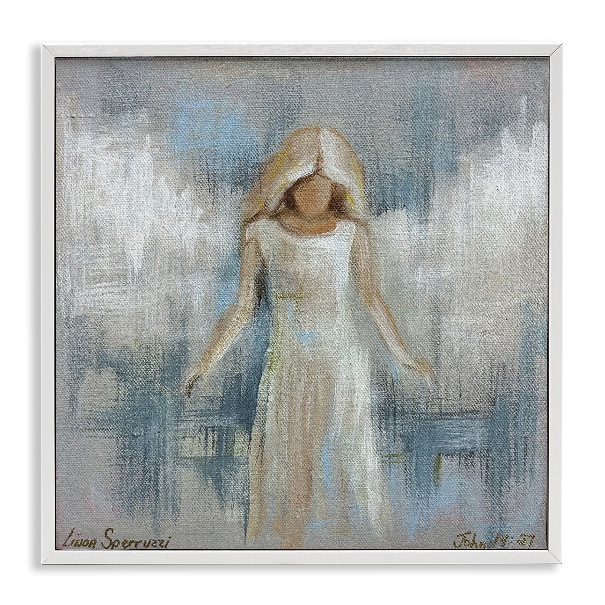 Stupell Industries Ethereal Peace Angel White Framed Giclee Art, design by Linda Sperruzzi