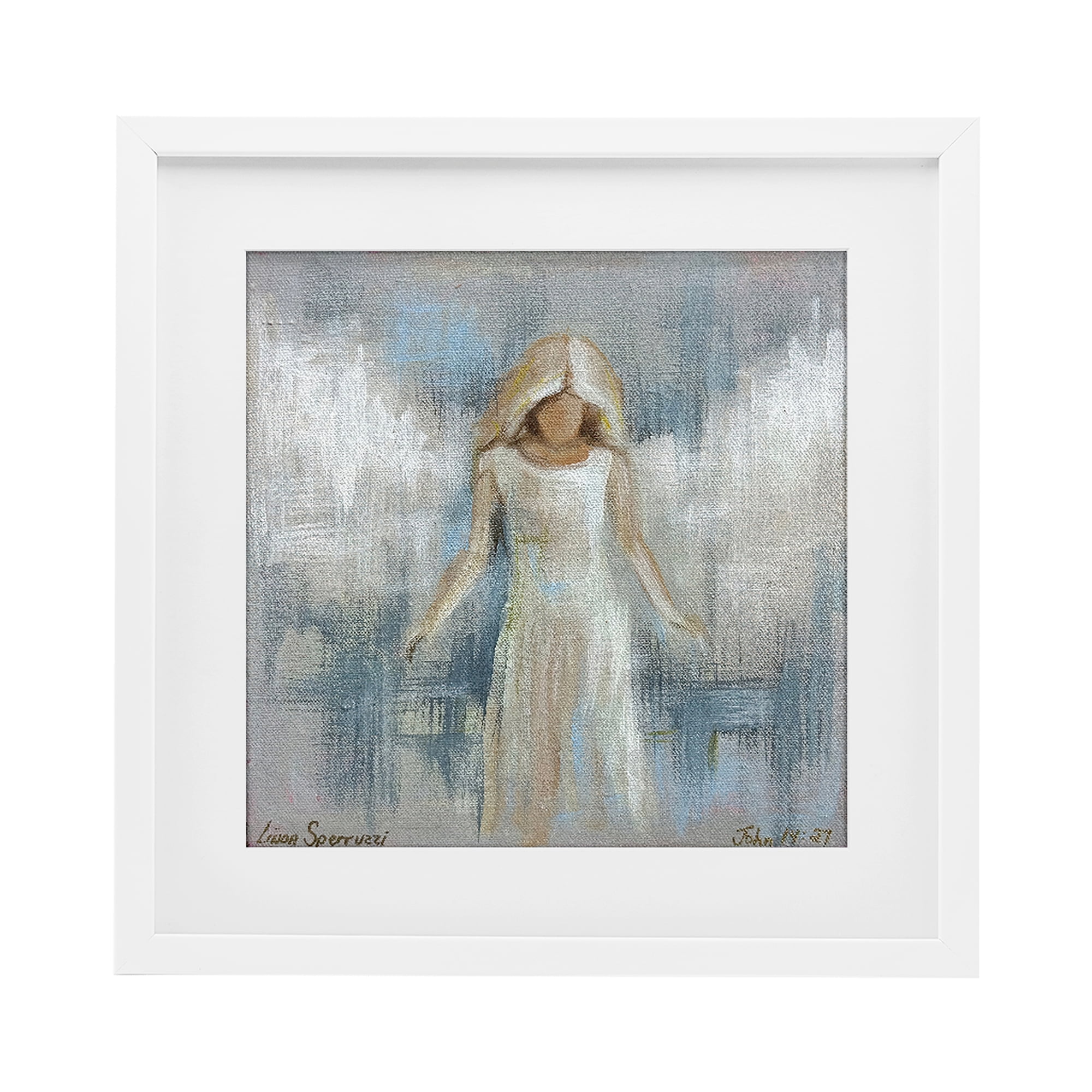 Stupell Industries Ethereal Peace Angel White Framed Print Under Glass, design by Linda Sperruzzi