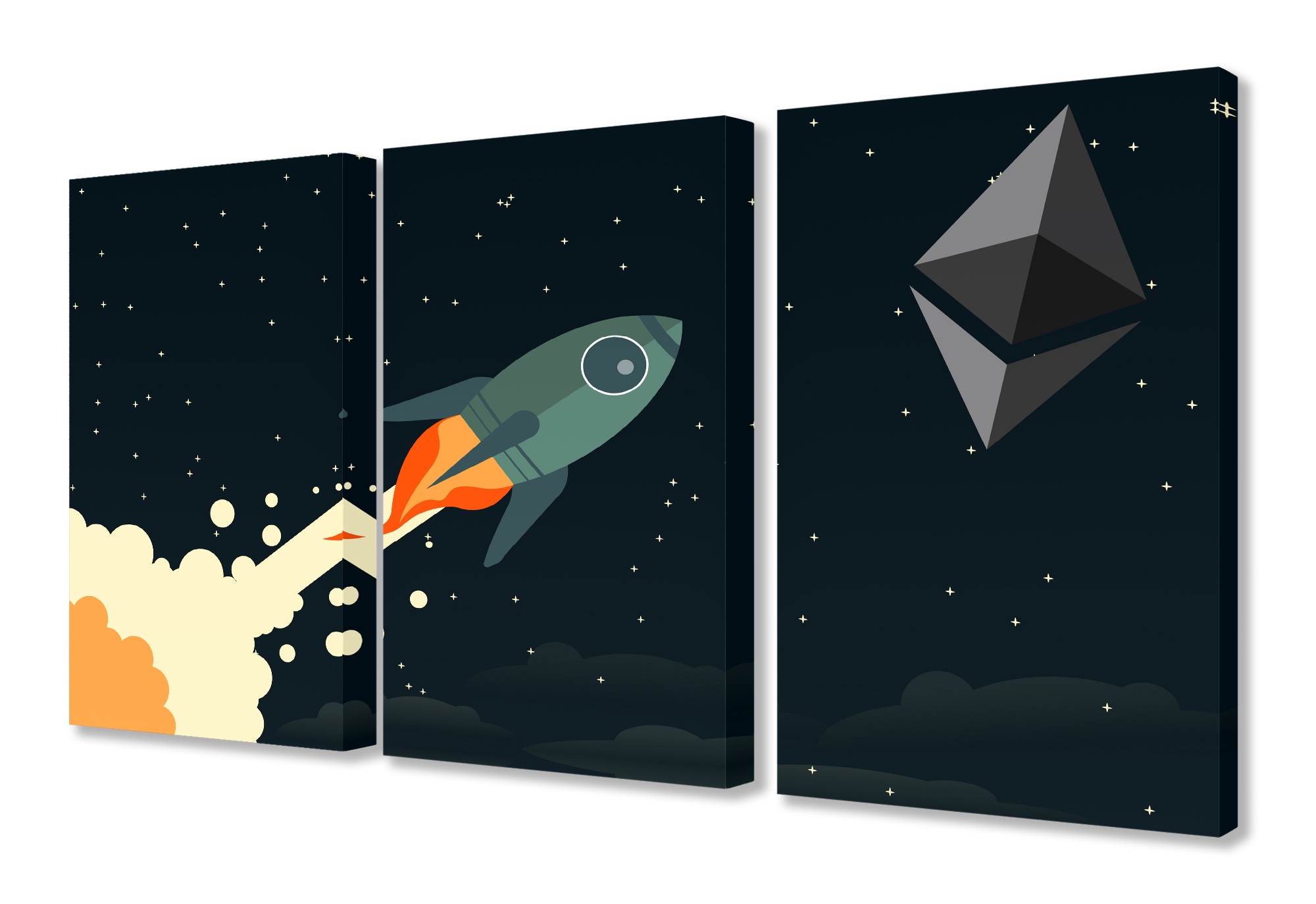 Stupell Industries Ethereum To The Moon Graphic Novelty Painting Gallery Wrapped Canvas Art Print Wall Art, 16 x 24