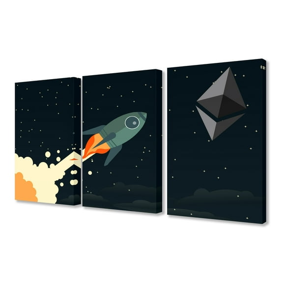 Stupell Industries Ethereum To The Moon Graphic Novelty Painting Gallery Wrapped Canvas Art Print Wall Art, 16 x 24