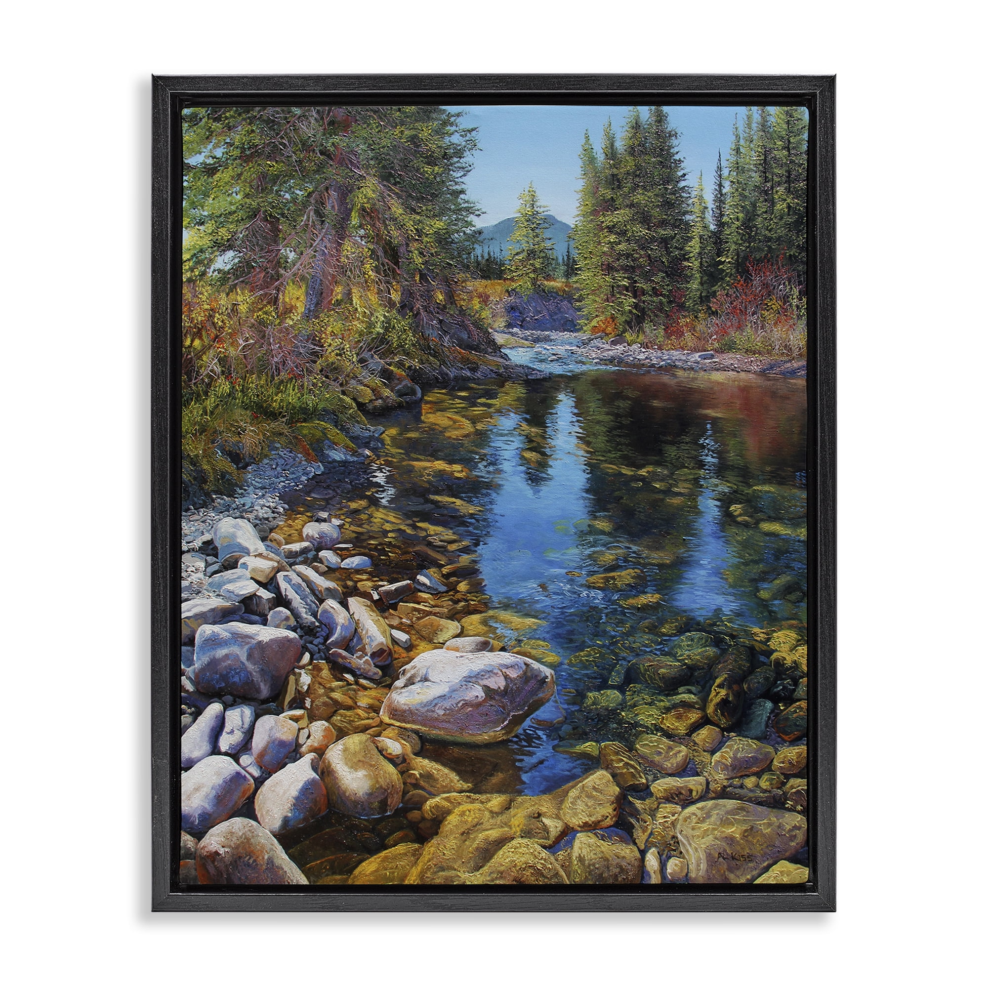 Stupell Industries Etherington Creek View Landscape & Nature Painting Black Floater Framed Canvas Art Print Wall Art, 17 x 21