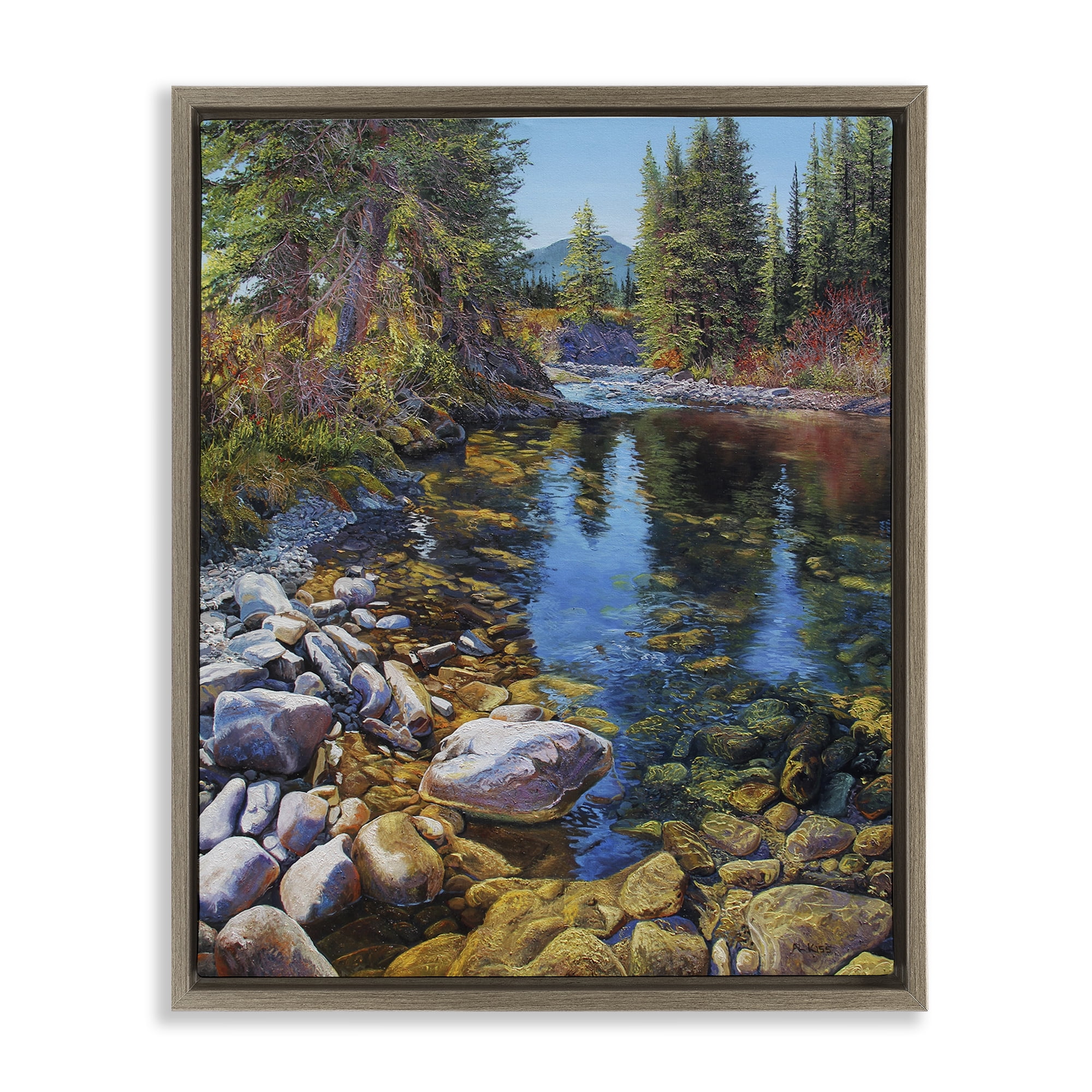 Stupell Industries Etherington Creek View Landscape & Nature Painting Brown Floater Framed Canvas Art Print Wall Art, 17 x 21
