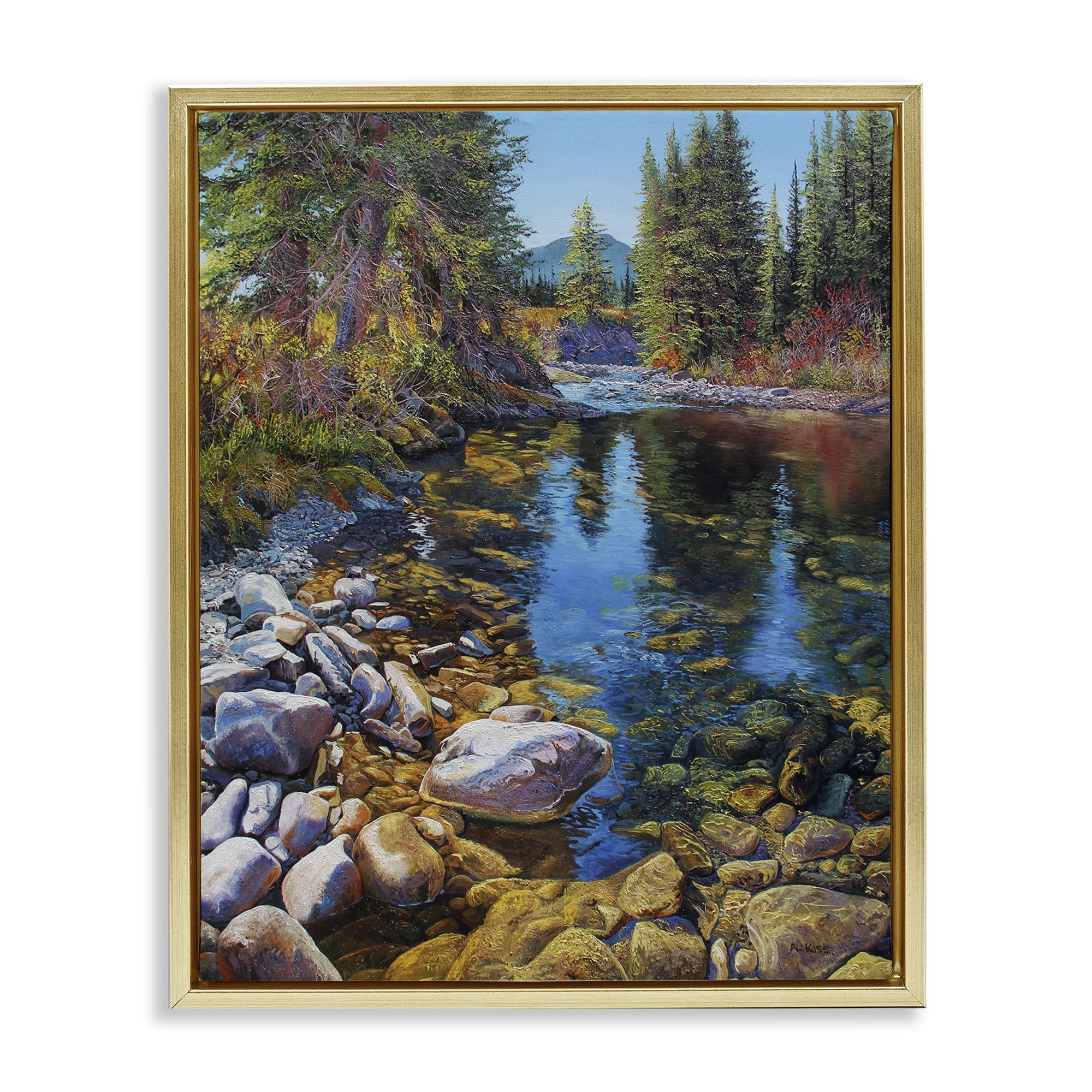 Stupell Industries Etherington Creek View Landscape & Nature Painting Gold Floater Framed Canvas Art Print Wall Art, 25 x 31