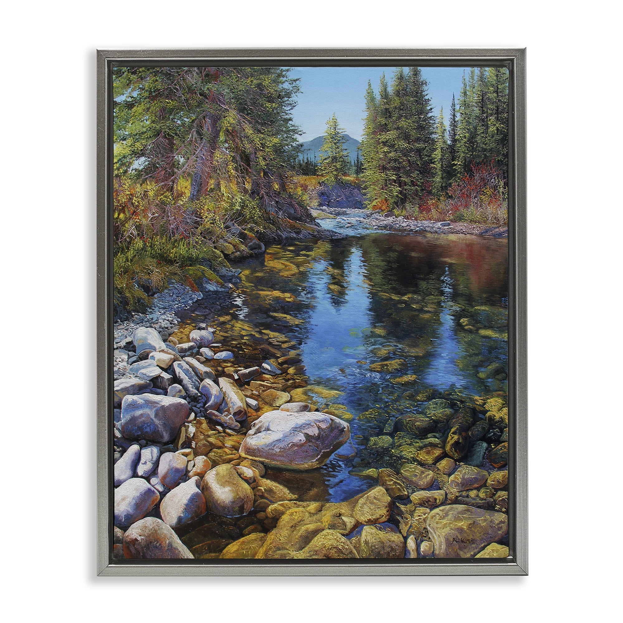 Stupell Industries Etherington Creek View Landscape & Nature Painting Gray Floater Framed Canvas Art Print Wall Art, 17 x 21