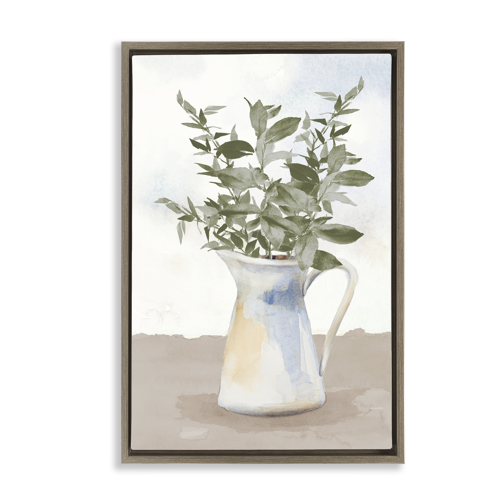 Stupell Industries Eucalyptus Botanicals Vase Brown Framed Floater Canvas Wall Art, design by Lanie Loreth
