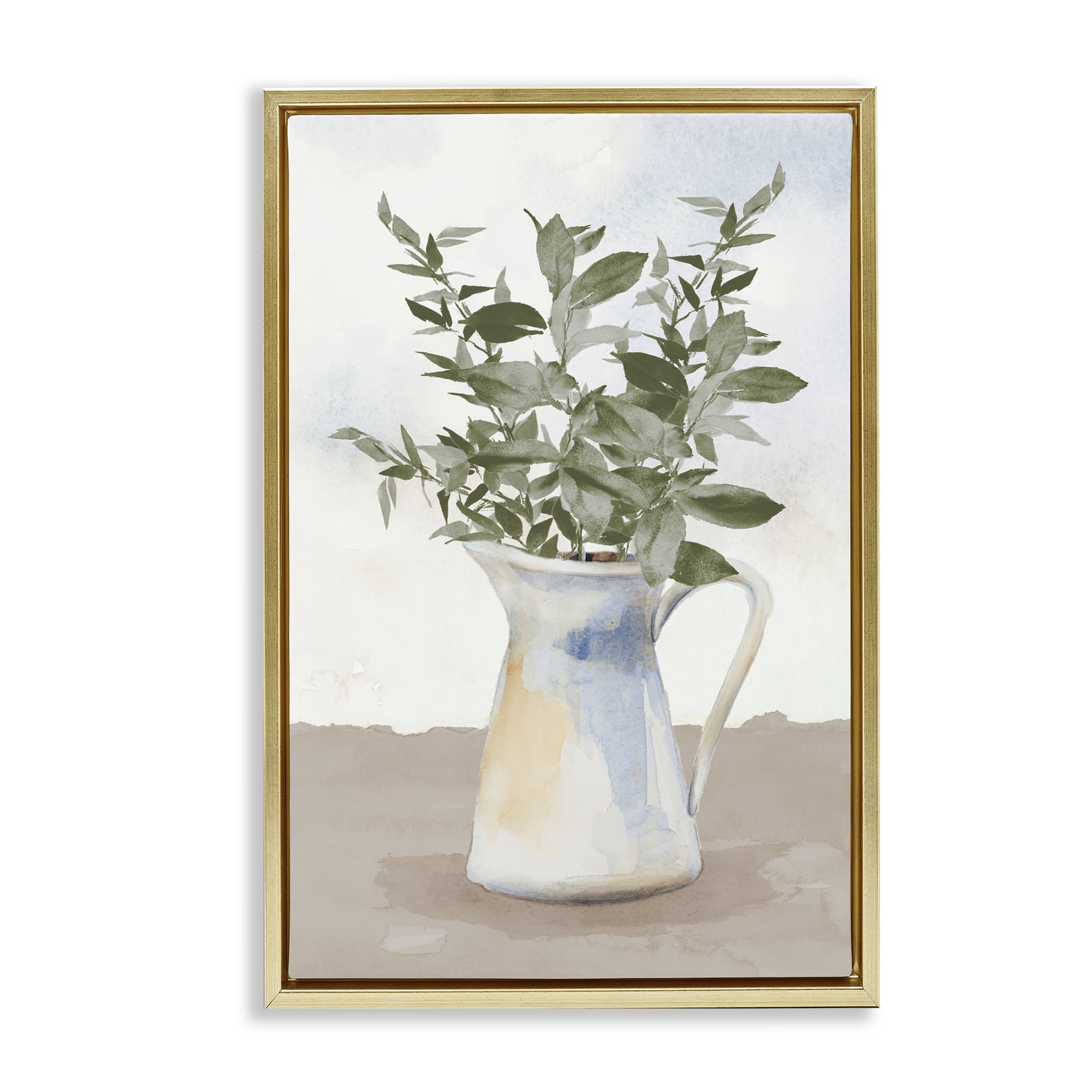 Stupell Industries Eucalyptus Botanicals Vase Gold Framed Floater Canvas Wall Art, design by Lanie Loreth