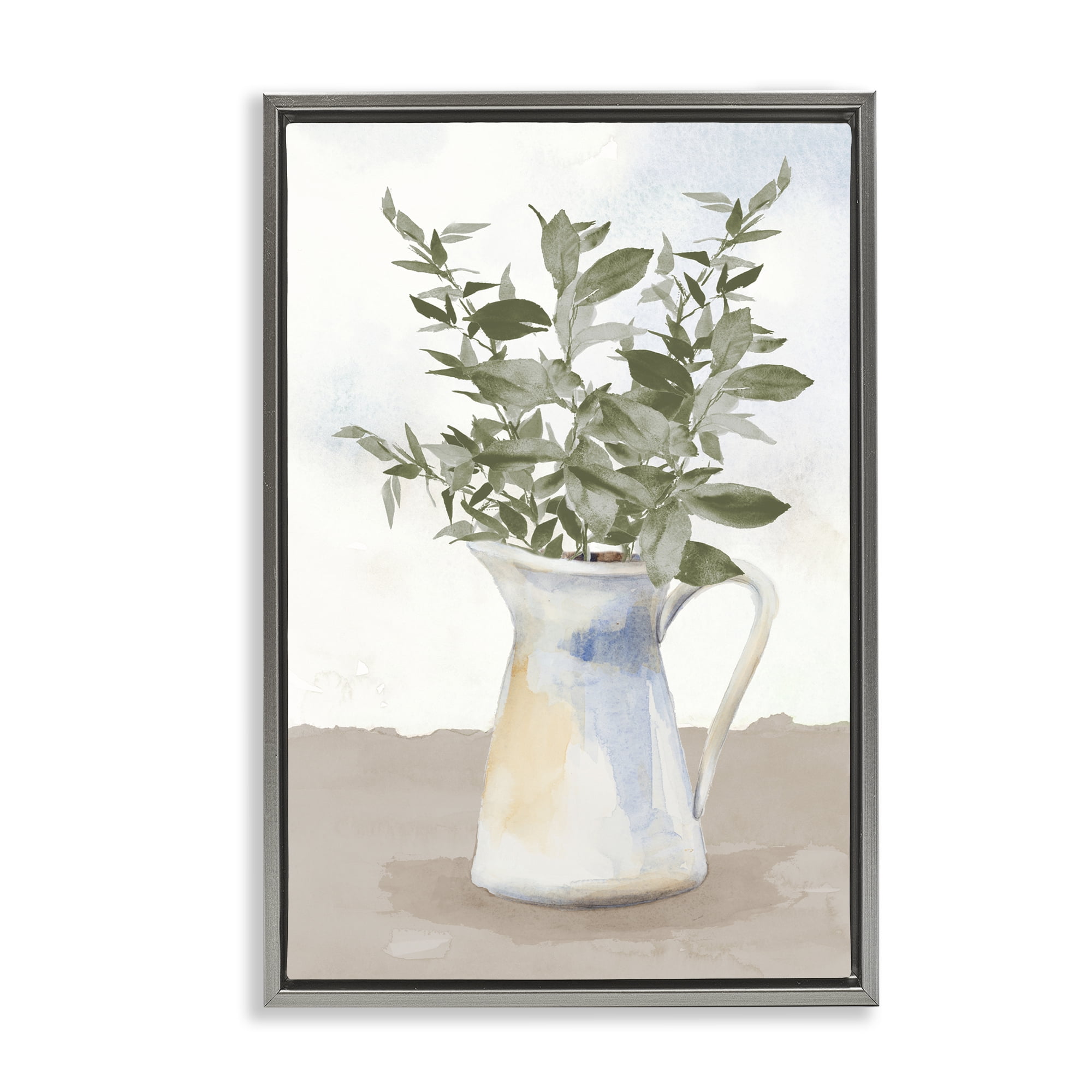 Stupell Industries Eucalyptus Botanicals Vase Gray Framed Floater Canvas Wall Art, design by Lanie Loreth