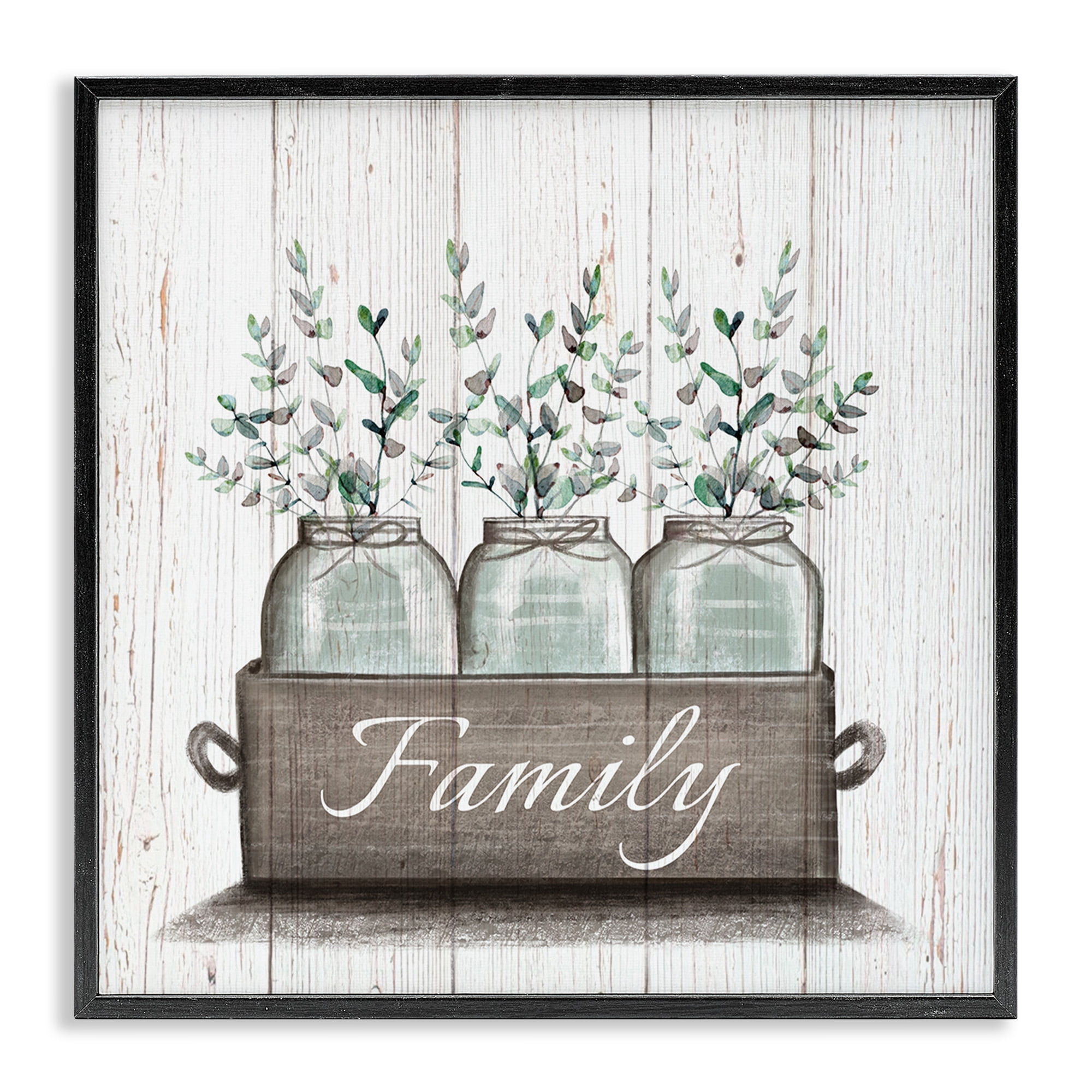 Stupell Industries Eucalyptus Foliage Jars Botanical & Floral Painting Black Framed Art Print Wall Art, 24 x 24