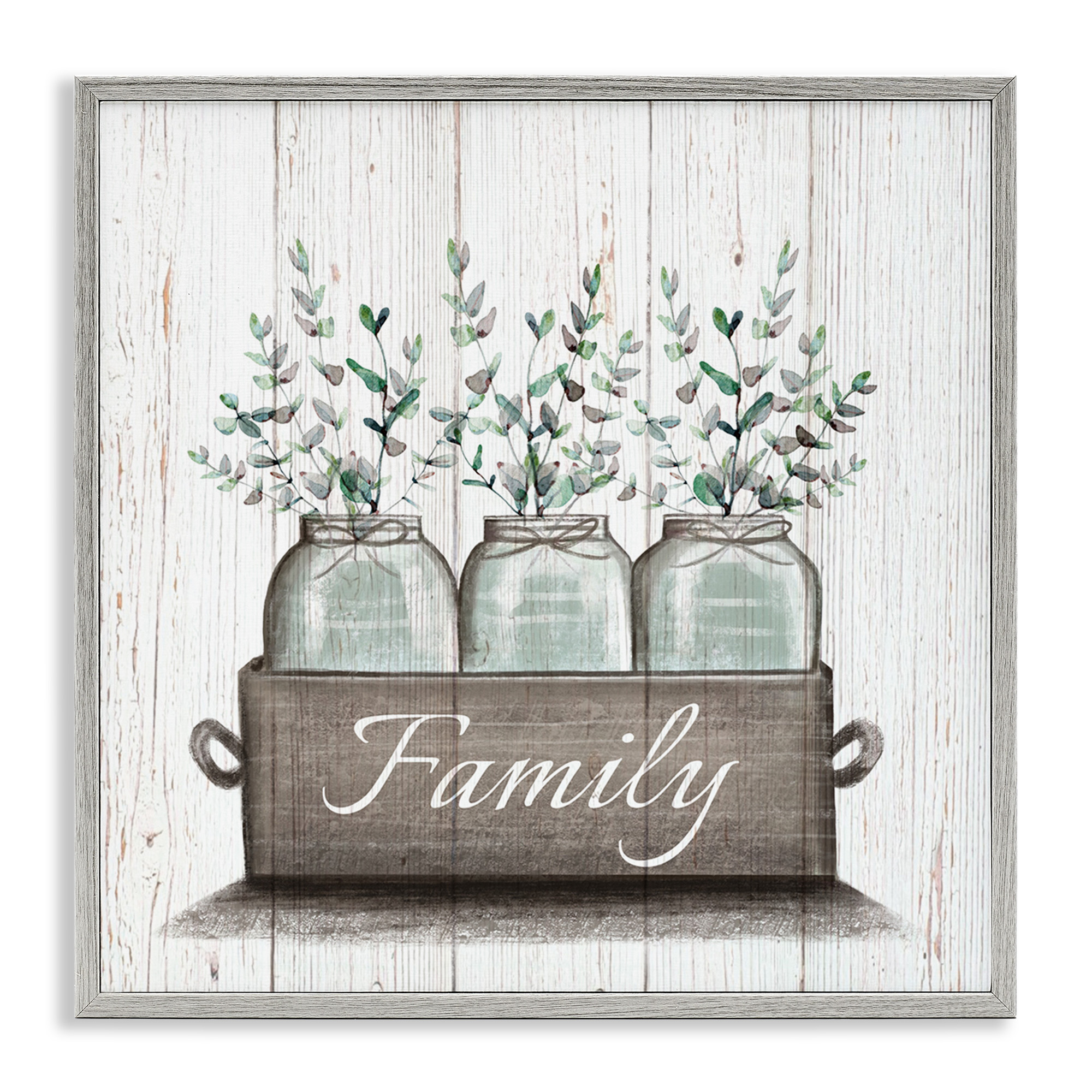 Stupell Industries Eucalyptus Foliage Jars Botanical & Floral Painting Gray Framed Art Print Wall Art, 12 x 12