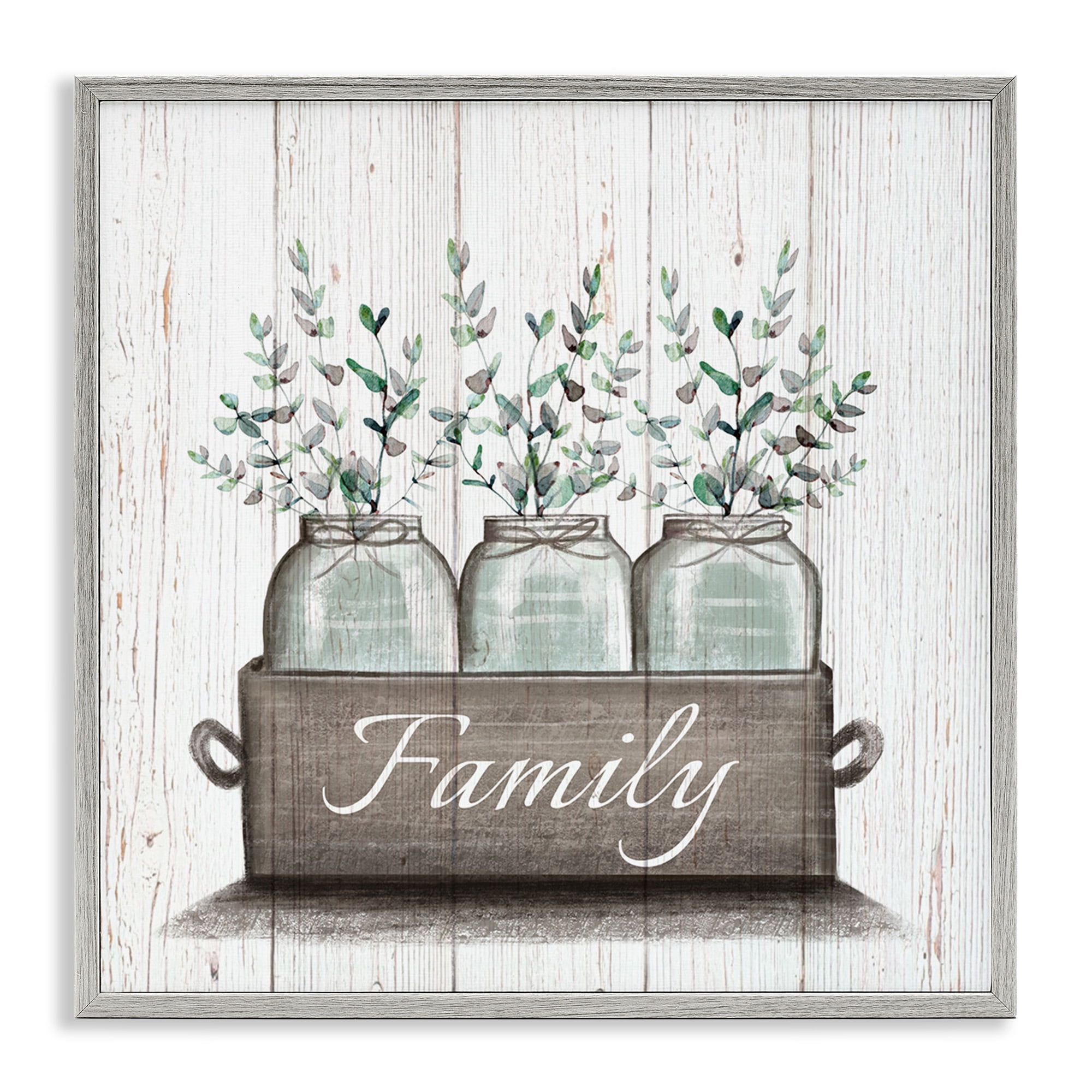 Stupell Industries Eucalyptus Foliage Jars Botanical & Floral Painting Gray Framed Art Print Wall Art, 24 x 24