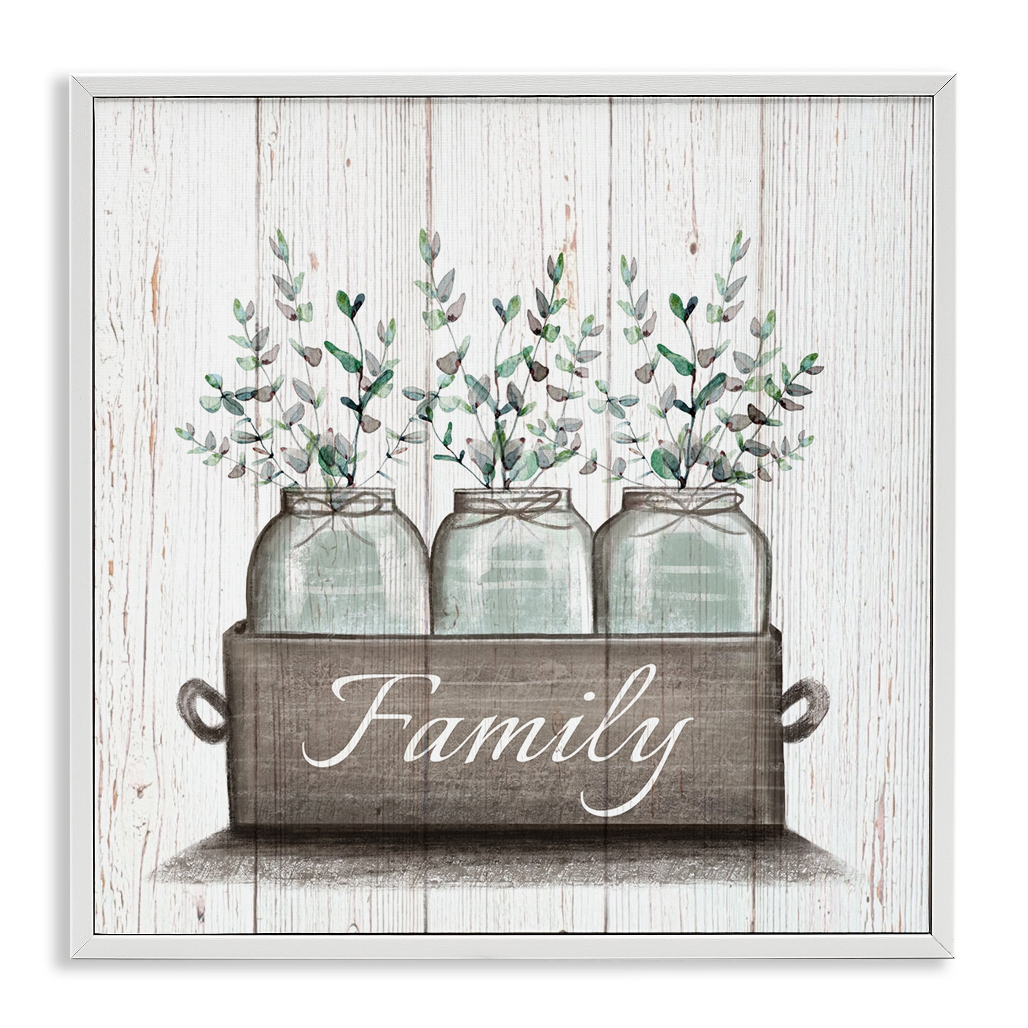 Stupell Industries Eucalyptus Foliage Jars Botanical & Floral Painting White Framed Art Print Wall Art, 12 x 12