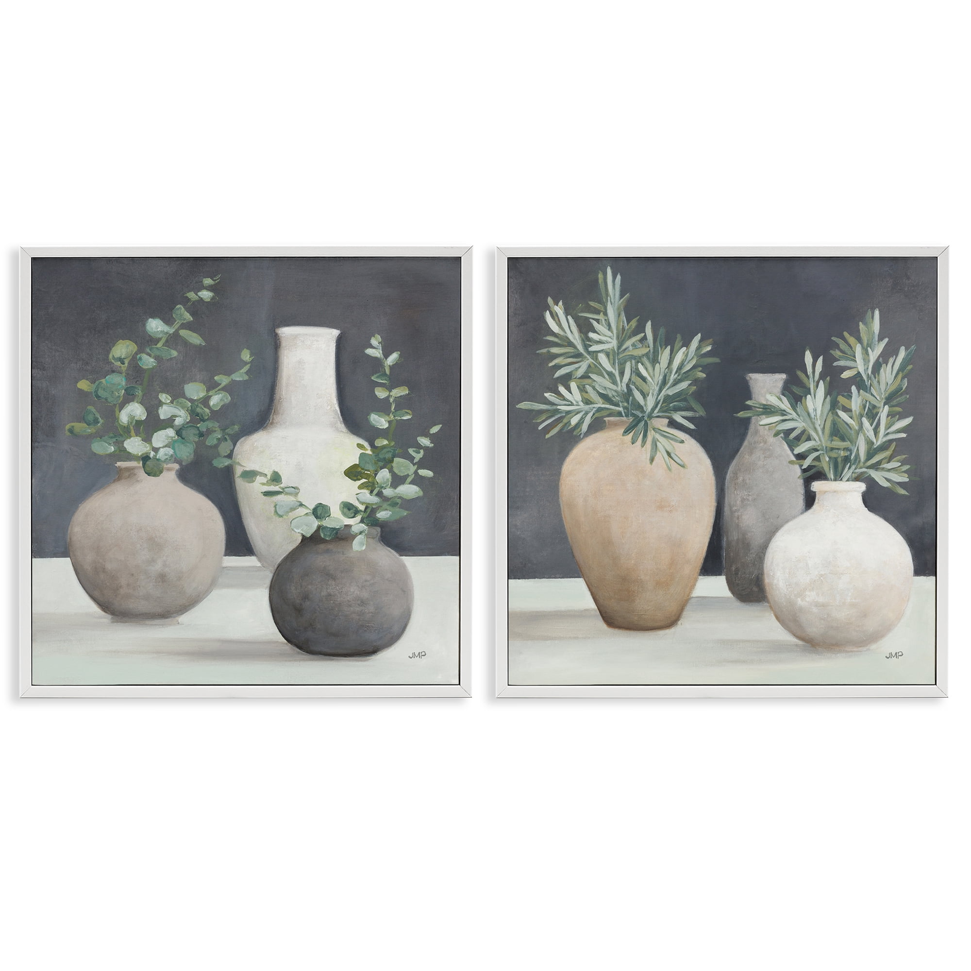 Stupell Industries Eucalyptus Greens Fresh Vessels Plants & Flowers Painting White Framed Art Print Wall Art, 17 x 17, Set of 2