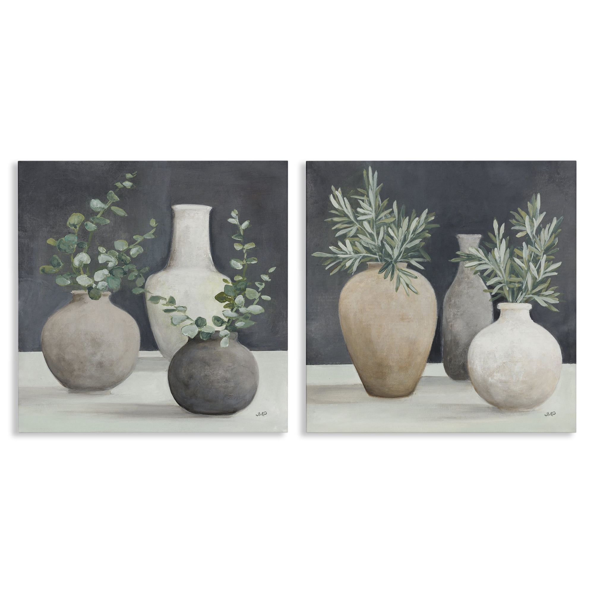 Stupell Industries Eucalyptus Greens Fresh Vessels Plants & Flowers Painting Wrapped Canvas Art Print Wall Art, 17 x 17, Set of 2