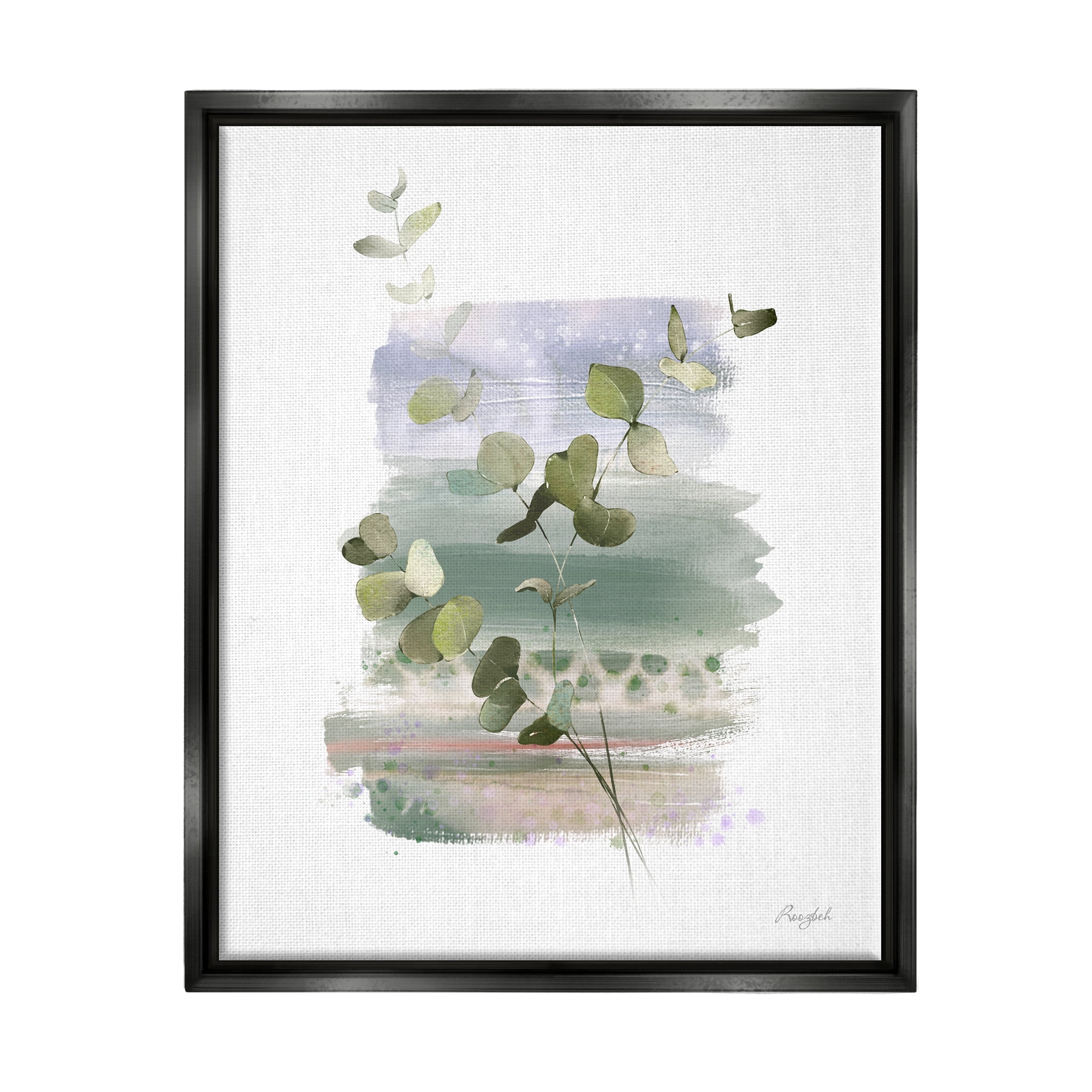 Stupell Industries Eucalyptus Herb Painting Botanical & Floral Painting Black Floater Framed Canvas Art Print Wall Art, 17 x 21