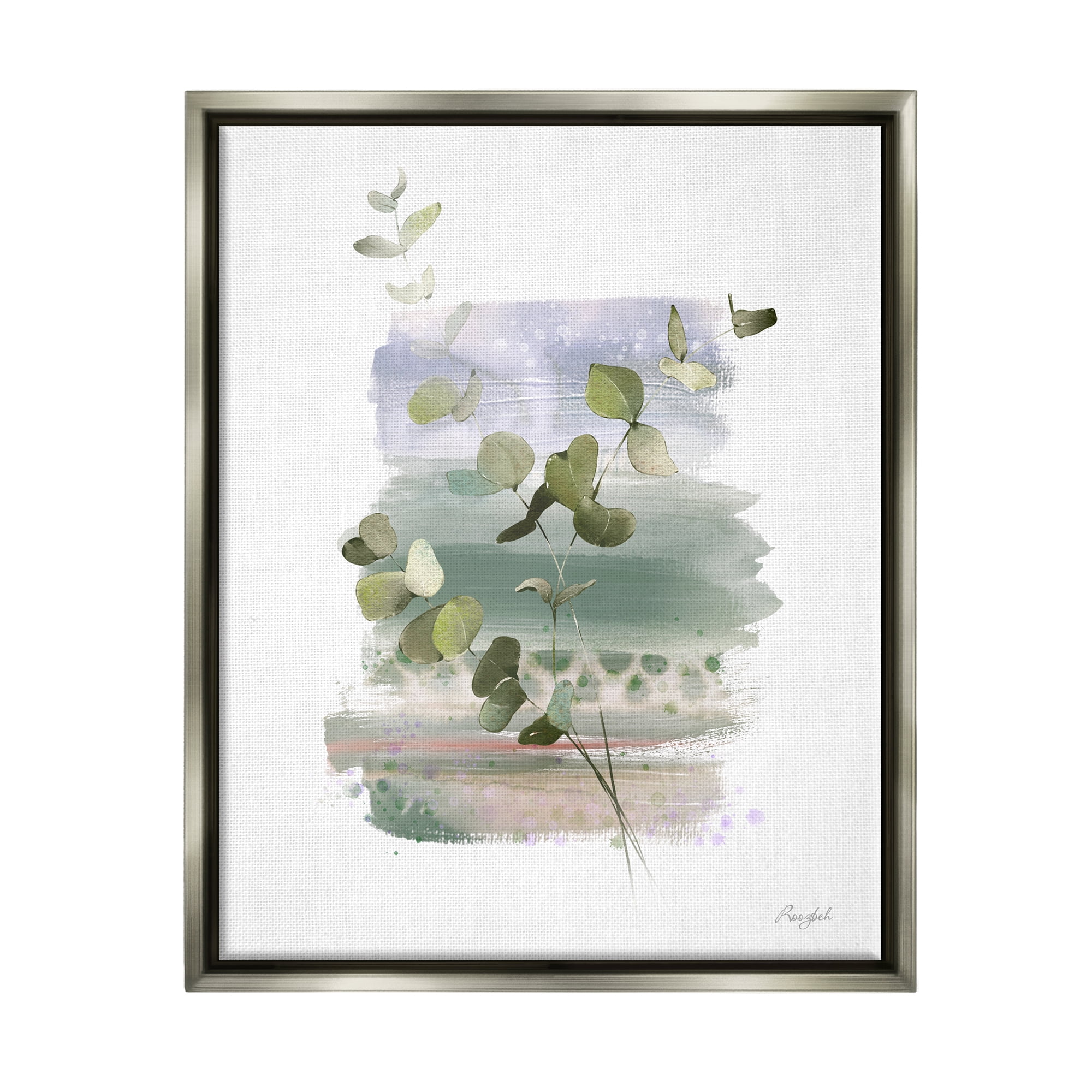 Stupell Industries Eucalyptus Herb Painting Botanical & Floral Painting Gray Floater Framed Canvas Art Print Wall Art, 17 x 21