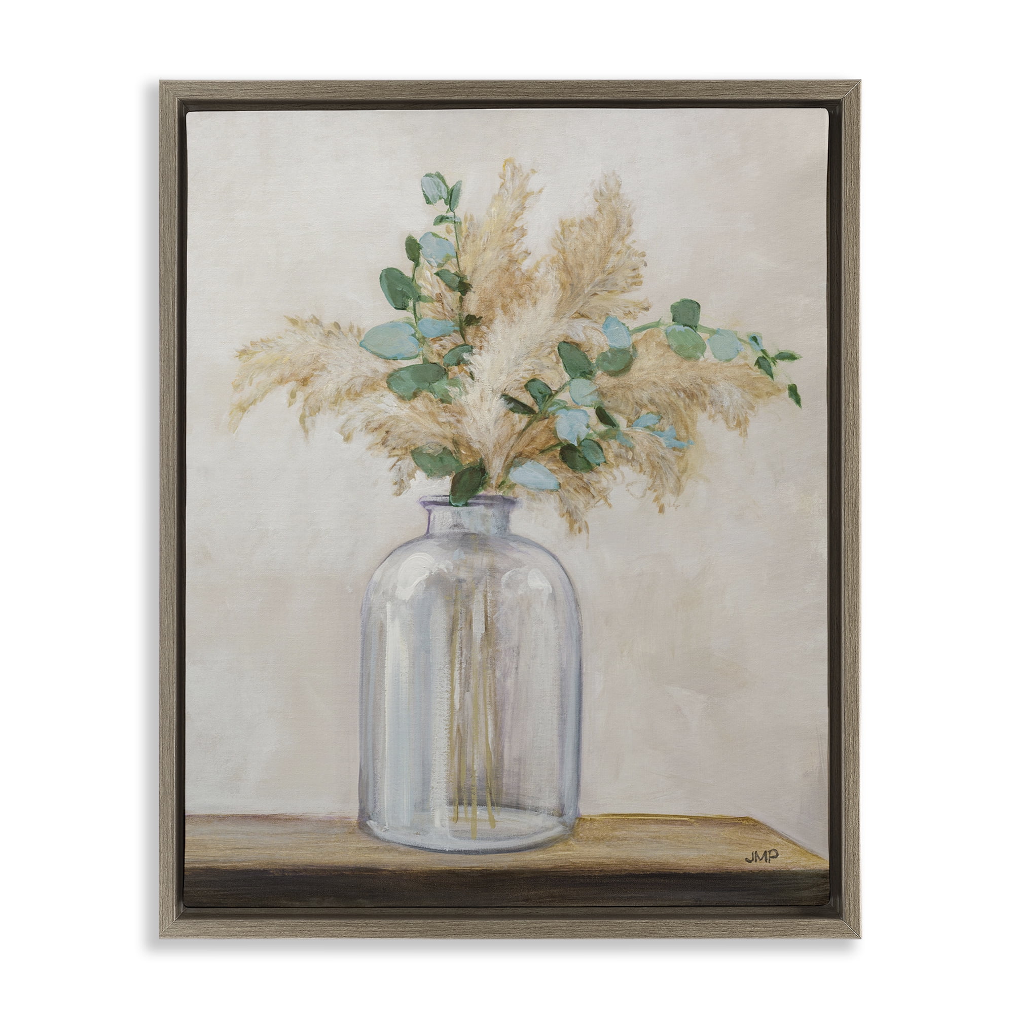Stupell Industries Eucalyptus Herb Vase Botanical & Floral Painting Brown Floater Framed Art Print Wall Art, 17 x 21