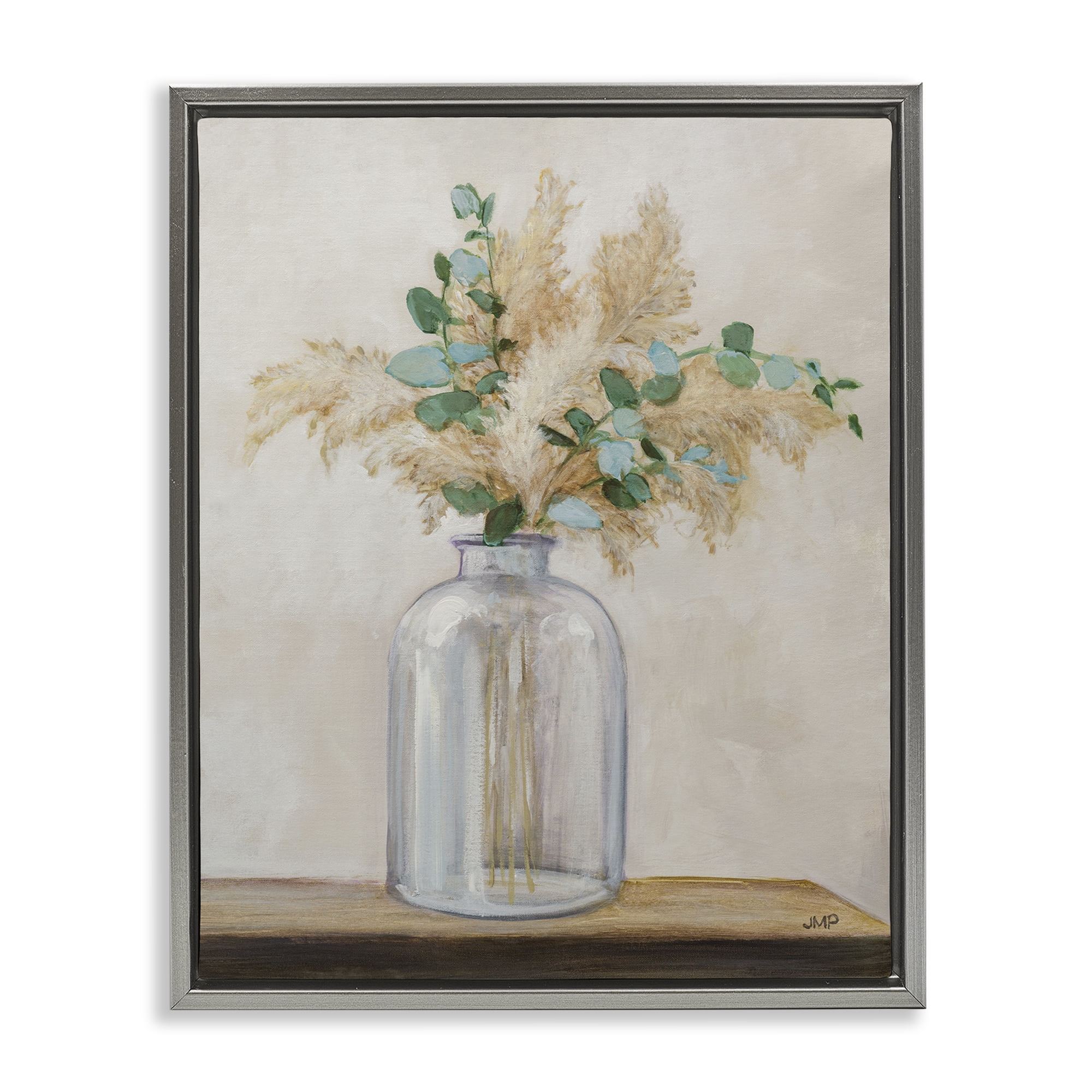 Stupell Industries Eucalyptus Herb Vase Botanical & Floral Painting Gray Floater Framed Art Print Wall Art, 25 x 31