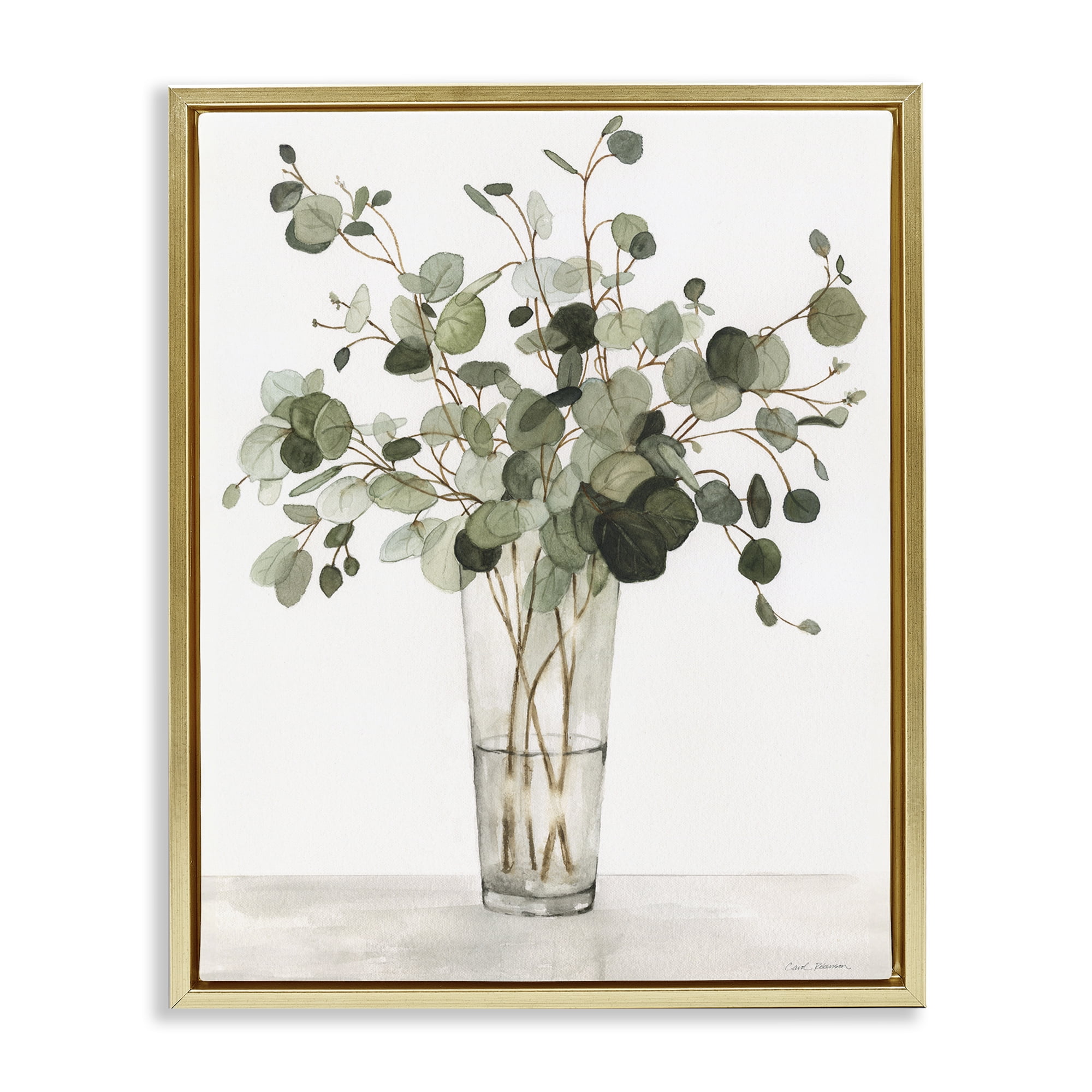 Stupell Industries Eucalyptus Herbs in Glass Floral Painting Gold Floater Framed Canvas Art Print Wall Art, 25 x 31
