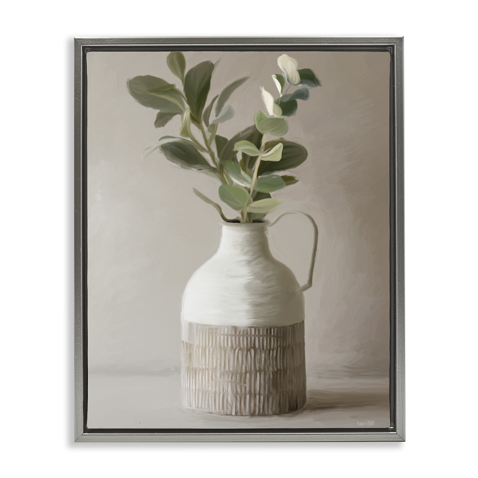 Stupell Industries Eucalyptus In Vase Gray Framed Floater Canvas Wall Art, design by House Fenway