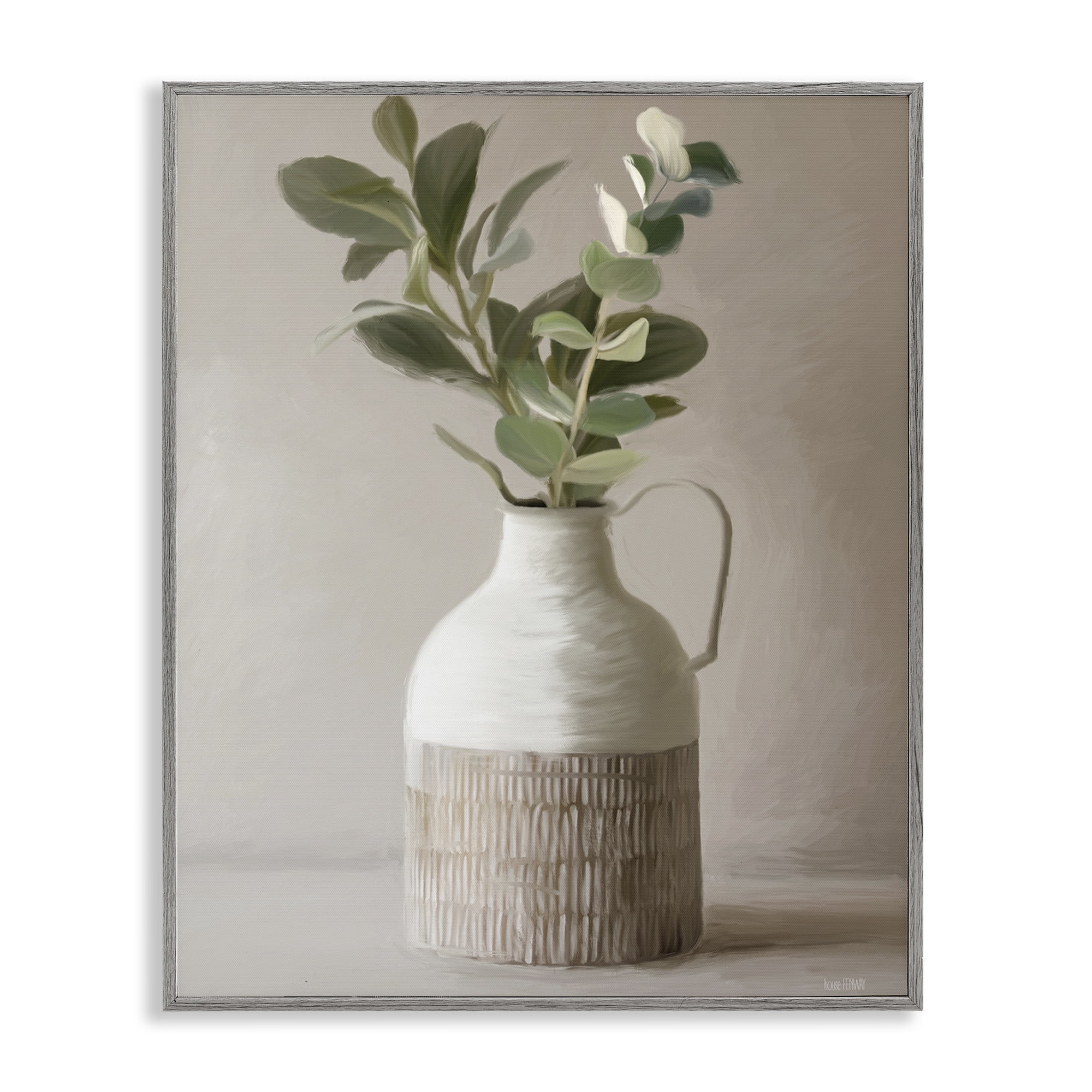 Stupell Industries Eucalyptus In Vase Gray Framed Giclee Art, design by House Fenway