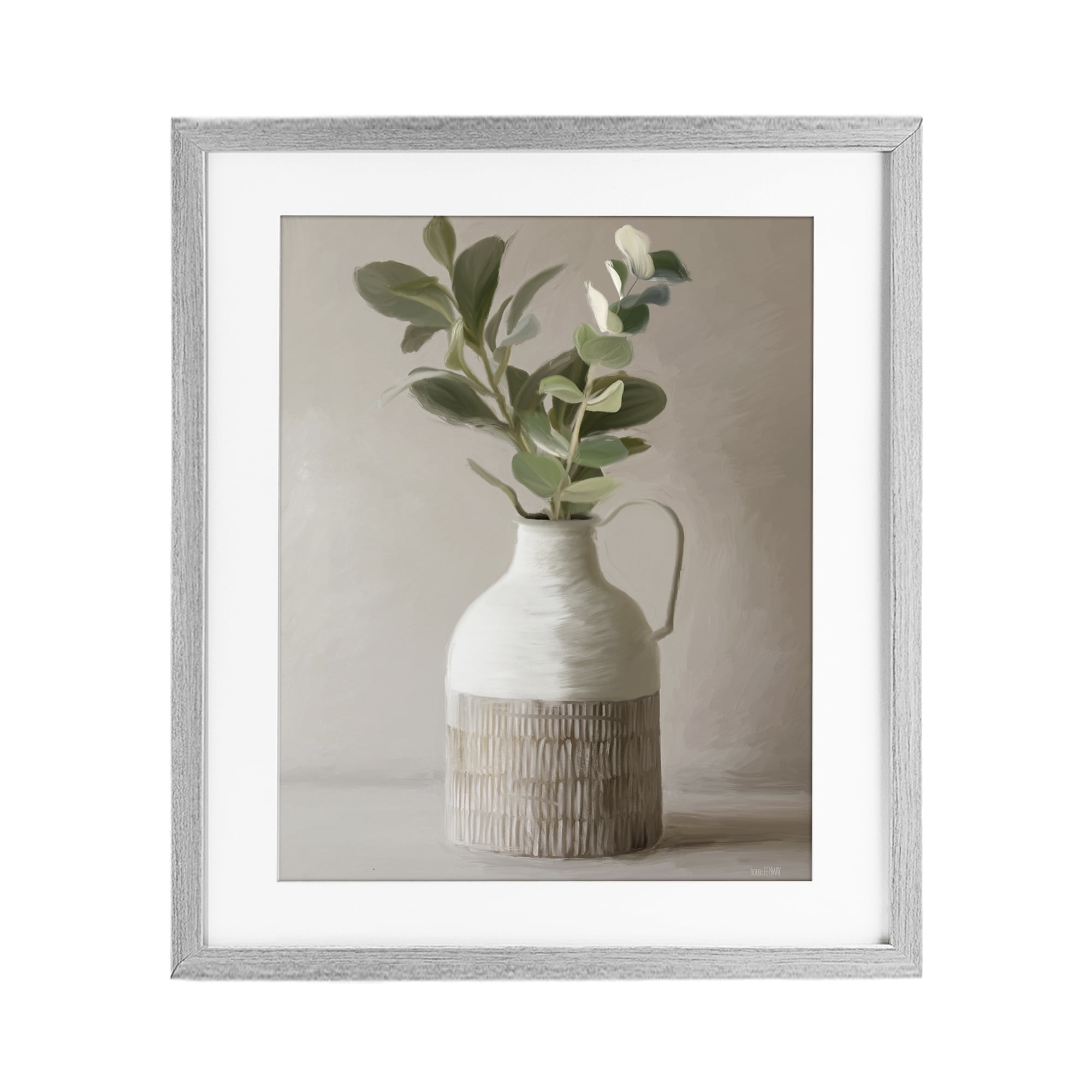 Stupell Industries Eucalyptus In Vase Gray Framed Print Under Glass, design by House Fenway