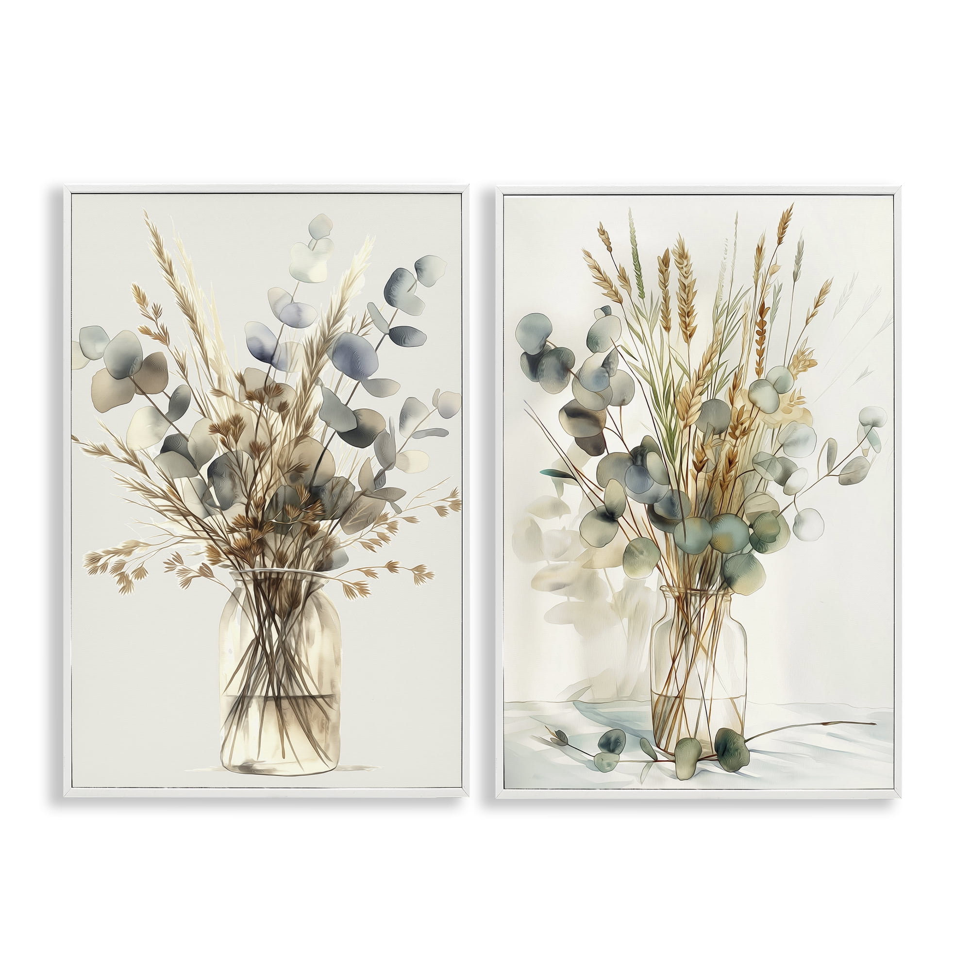 Stupell Industries Eucalyptus Jar Bouquets Plants & Flowers Painting White Framed Art Print Wall Art, 20 x 30, Set of 2