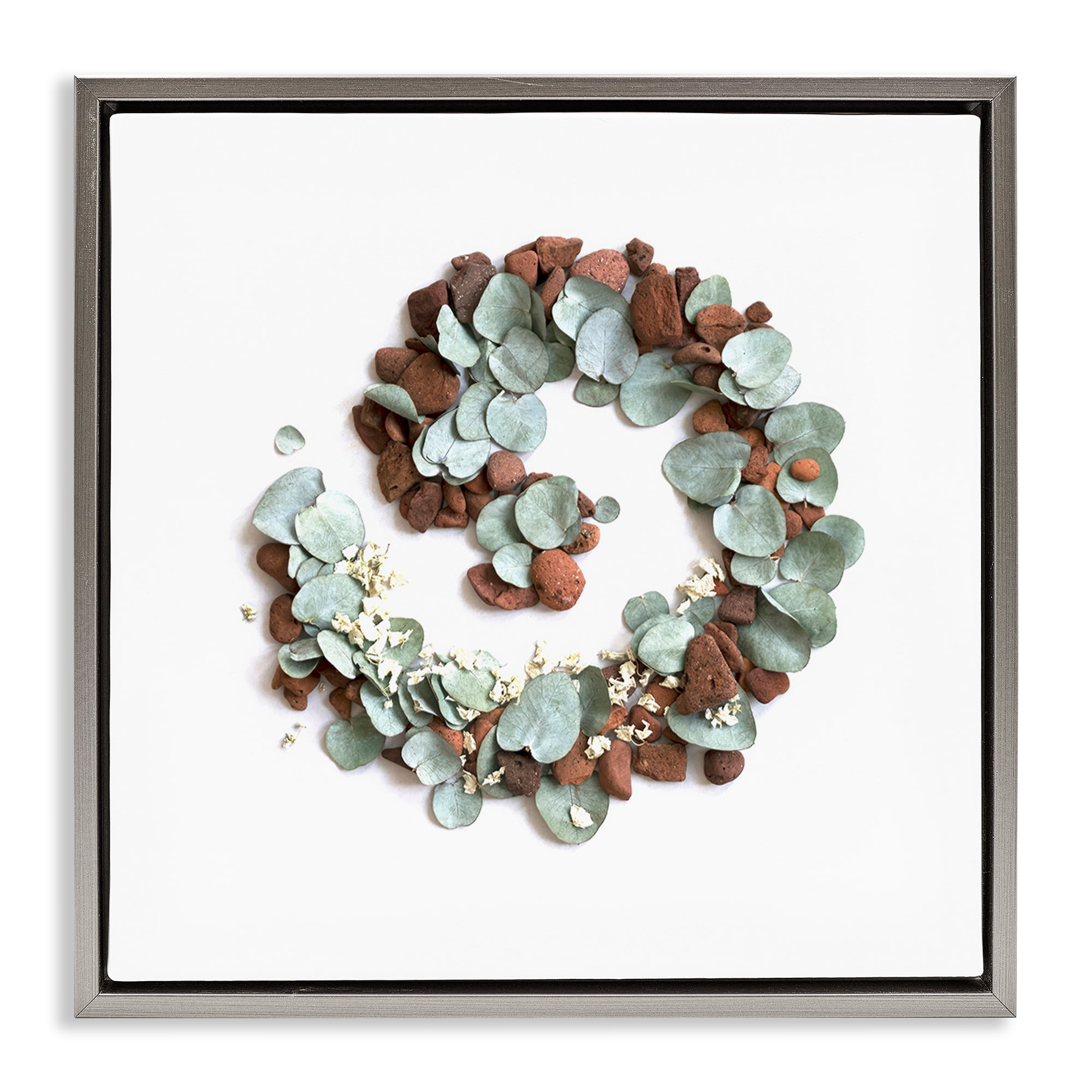 Stupell Industries Eucalyptus & Pebbles Spiral Gray Framed Floater Canvas Wall Art, design by Beth Adoette