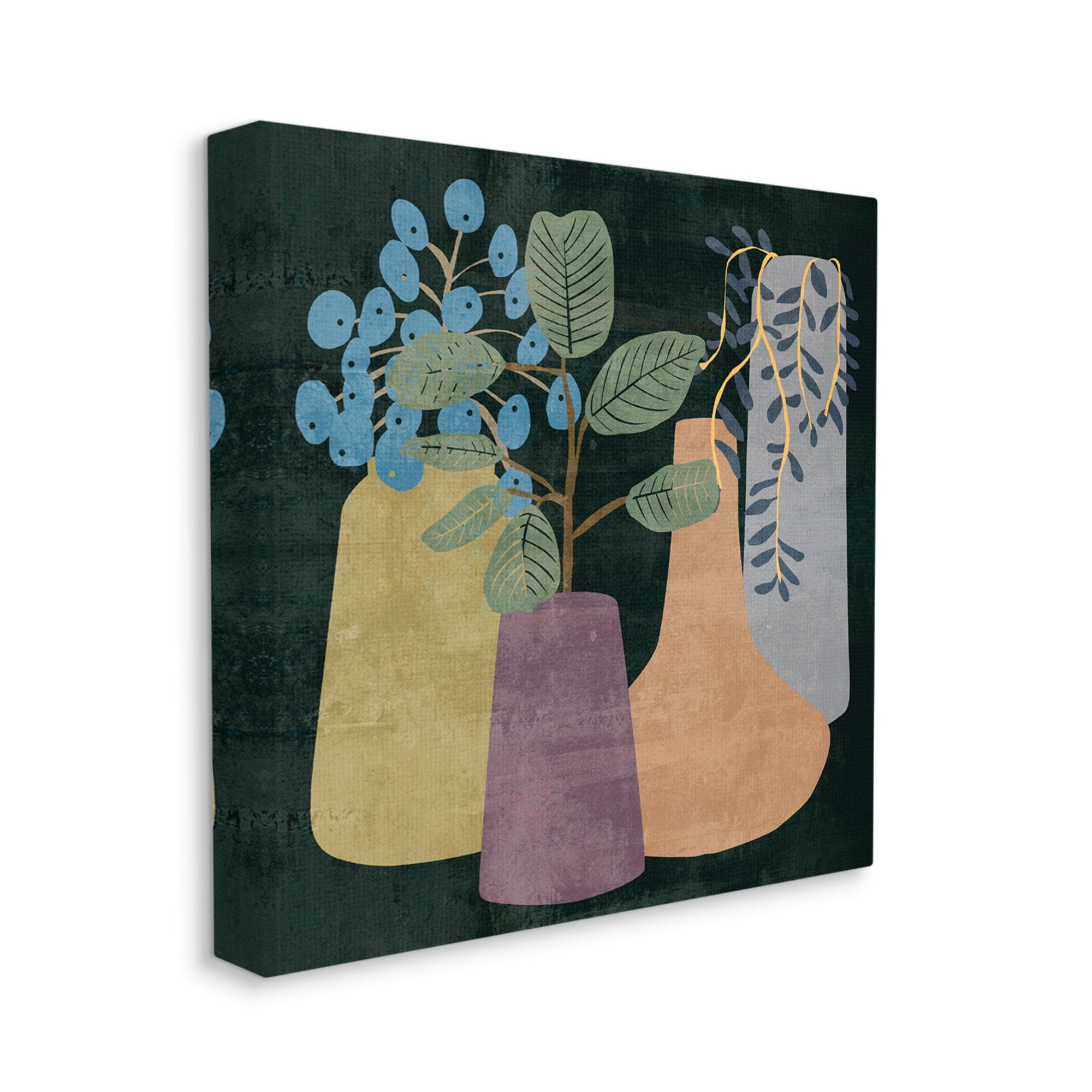 Stupell Industries Eucalyptus Plants in Decorative Vases over Black,24 x 24,Designed by Melissa Wang