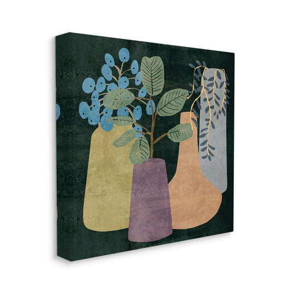 Stupell Industries Eucalyptus Plants in Decorative Vases over Black,30 x 30,Designed by Melissa Wang