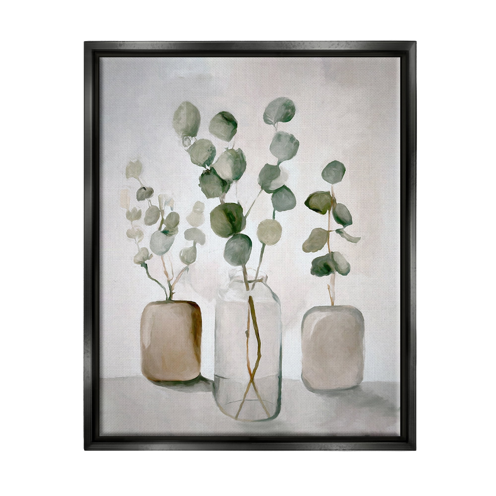 Stupell Industries Eucalyptus Still Life Botanical & Floral Painting Black Floater Framed Canvas Art Print Wall Art, 25 x 31