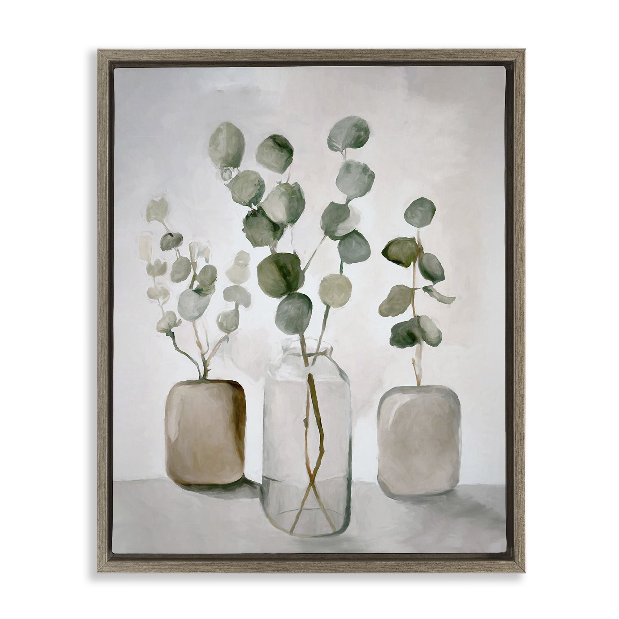 Stupell Industries Eucalyptus Still Life Botanical & Floral Painting Brown Floater Framed Canvas Art Print Wall Art, 17 x 21