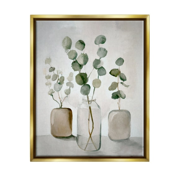 Stupell Industries Eucalyptus Still Life Botanical & Floral Painting Gold Floater Framed Canvas Art Print Wall Art, 17 x 21