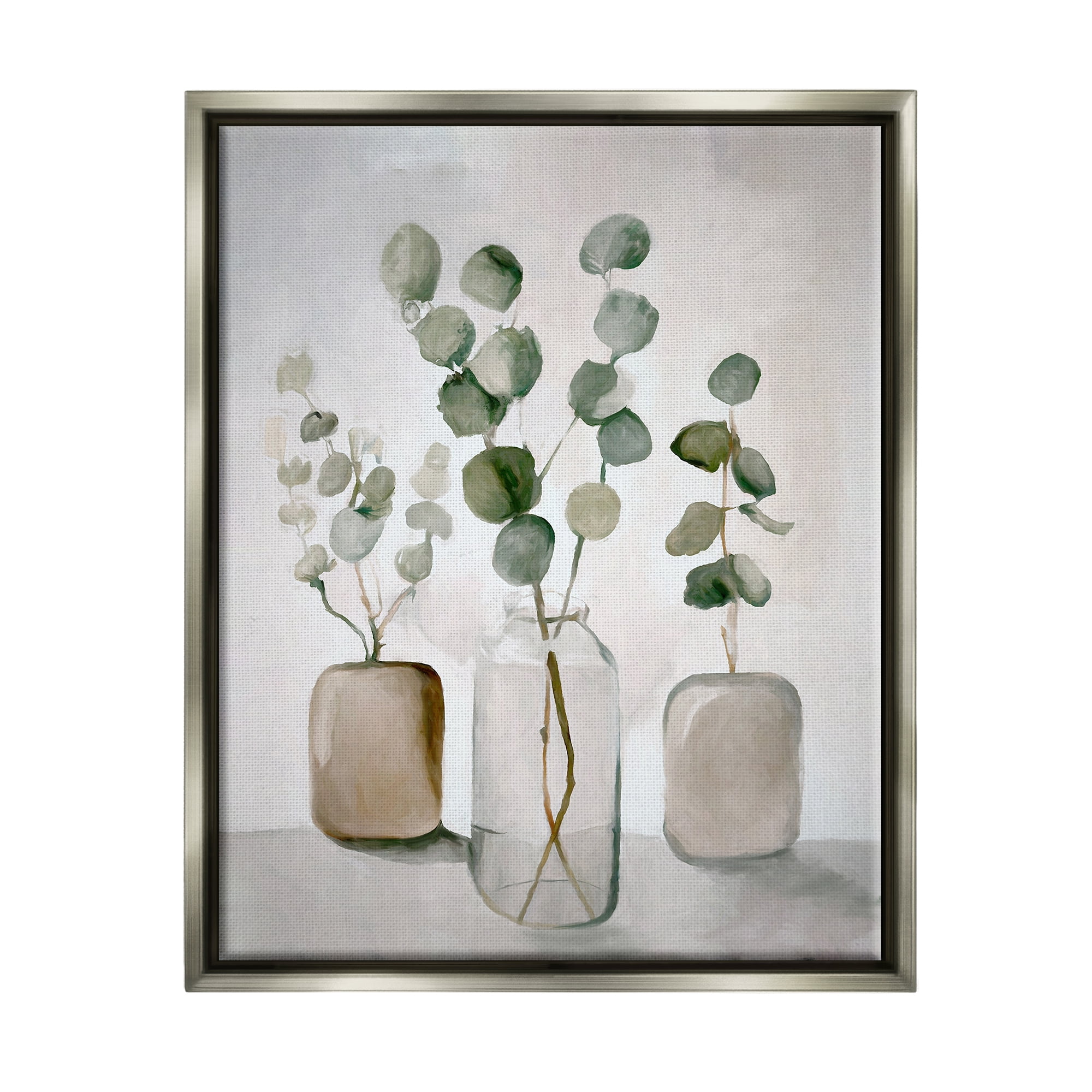 Stupell Industries Eucalyptus Still Life Botanical & Floral Painting Gray Floater Framed Canvas Art Print Wall Art, 25 x 31