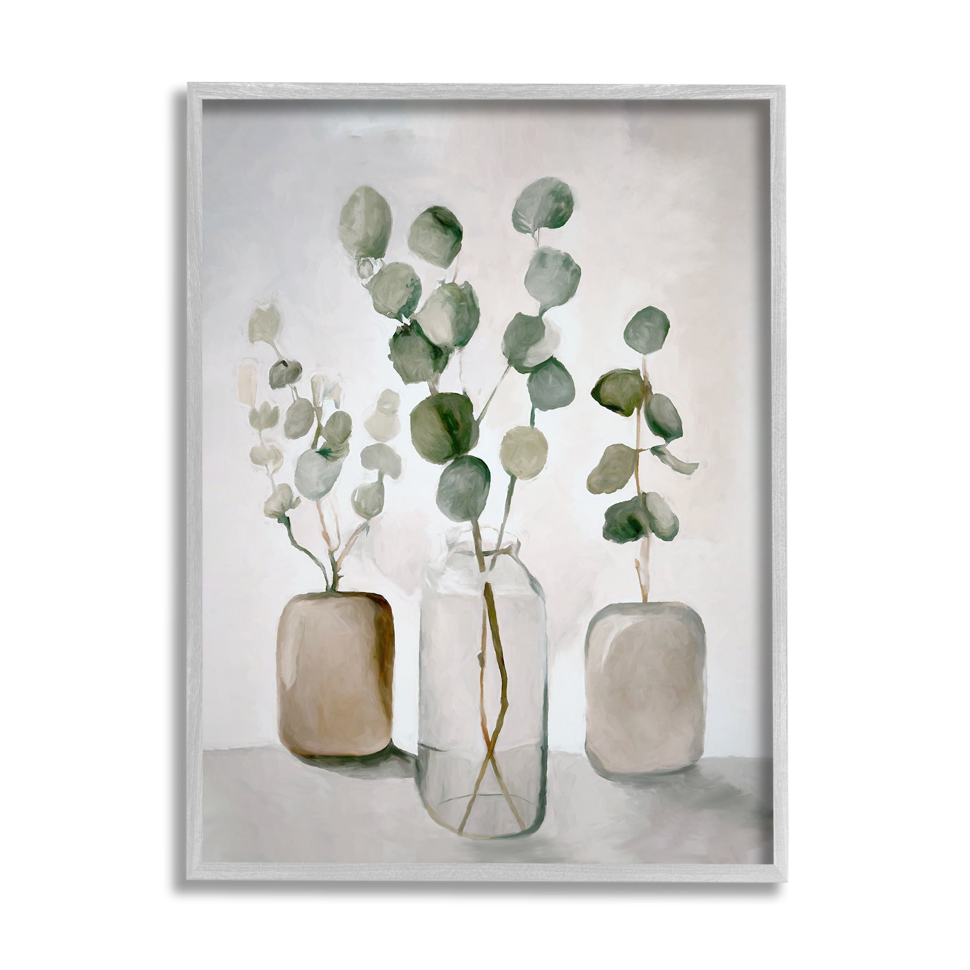 Stupell Industries Eucalyptus Still Life Botanical & Floral Painting Gray Framed Art Print Wall Art, 11 x 14