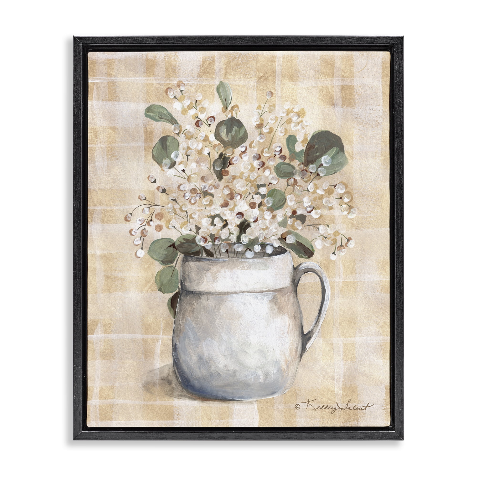 Stupell Industries Eucalyptus in Pottery Botanical & Floral Painting Black Floater Framed Art Print Wall Art, 17 x 21