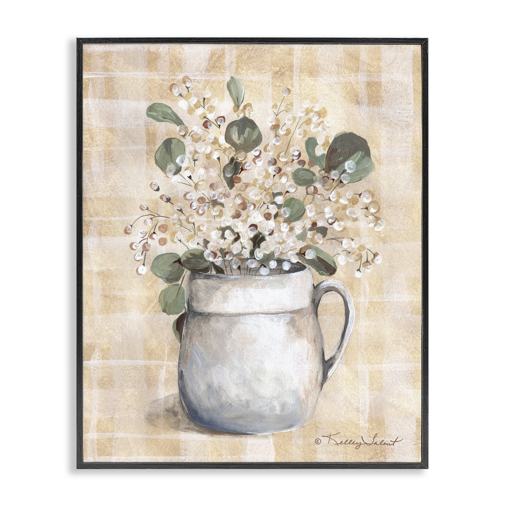 Stupell Industries Eucalyptus in Pottery Botanical & Floral Painting Black Framed Art Print Wall Art, 24 x 30