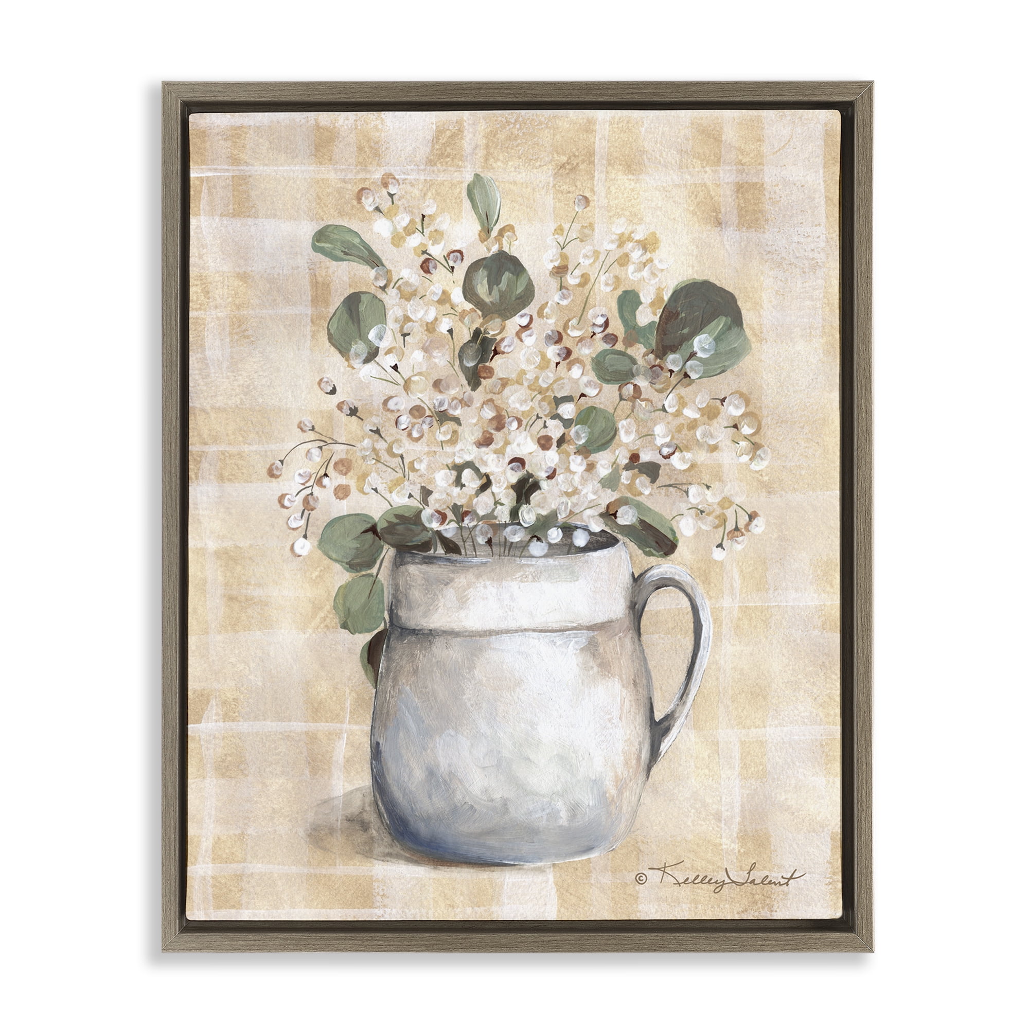 Stupell Industries Eucalyptus in Pottery Botanical & Floral Painting Brown Floater Framed Art Print Wall Art, 17 x 21