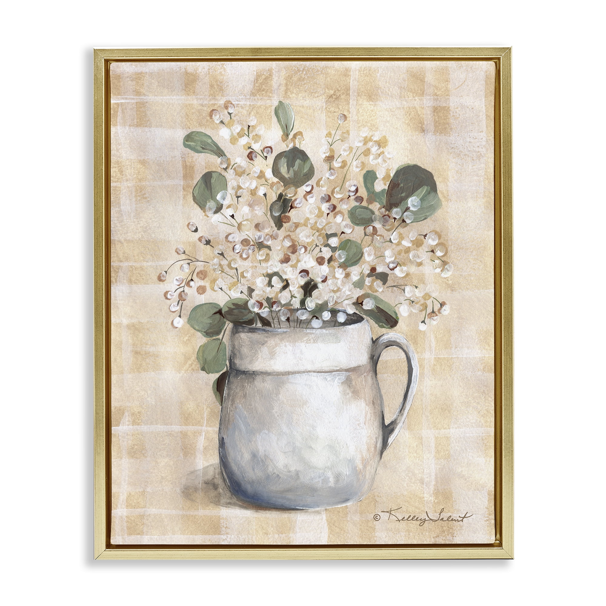 Stupell Industries Eucalyptus in Pottery Botanical & Floral Painting Gold Floater Framed Art Print Wall Art, 25 x 31