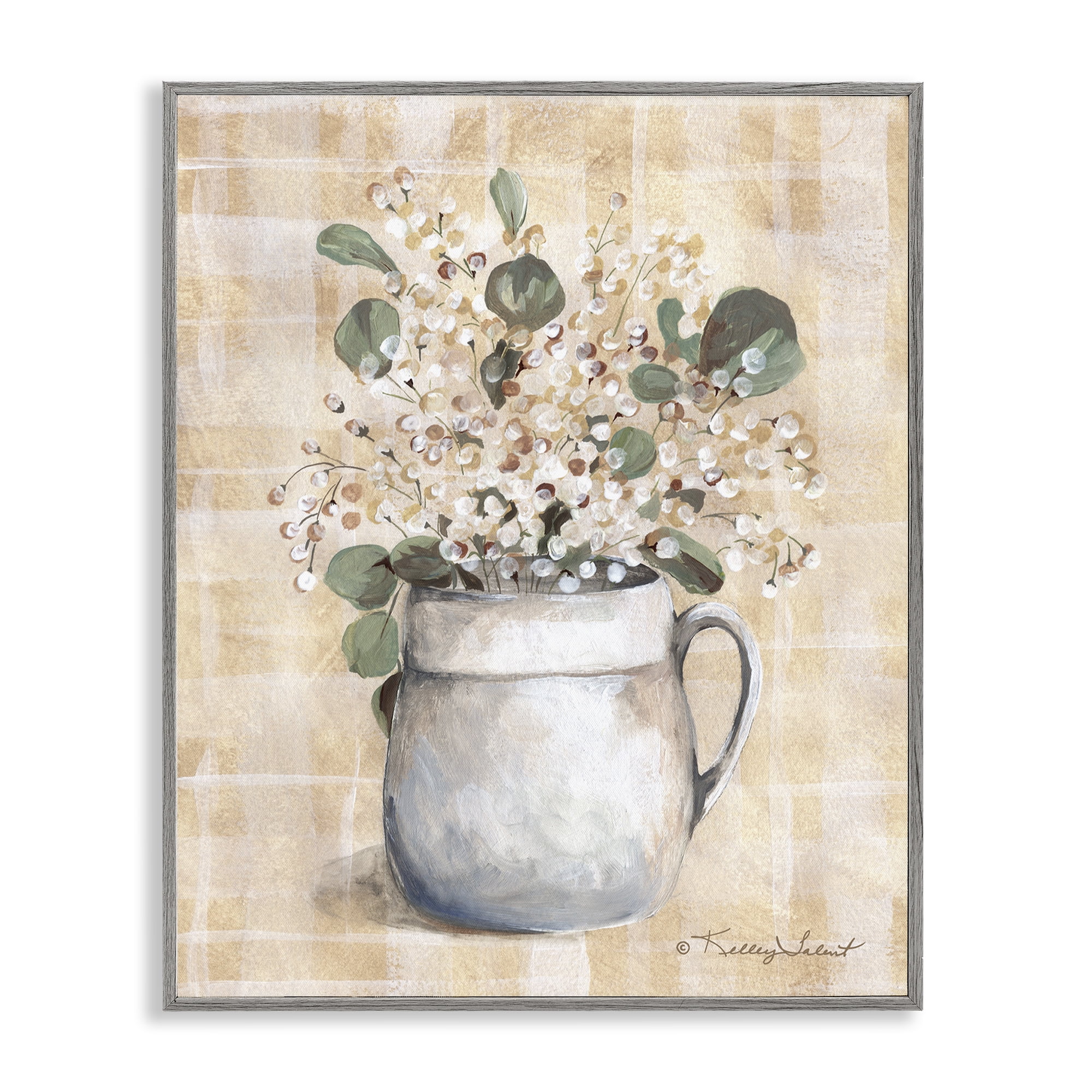 Stupell Industries Eucalyptus in Pottery Botanical & Floral Painting Gray Framed Art Print Wall Art, 16 x 20