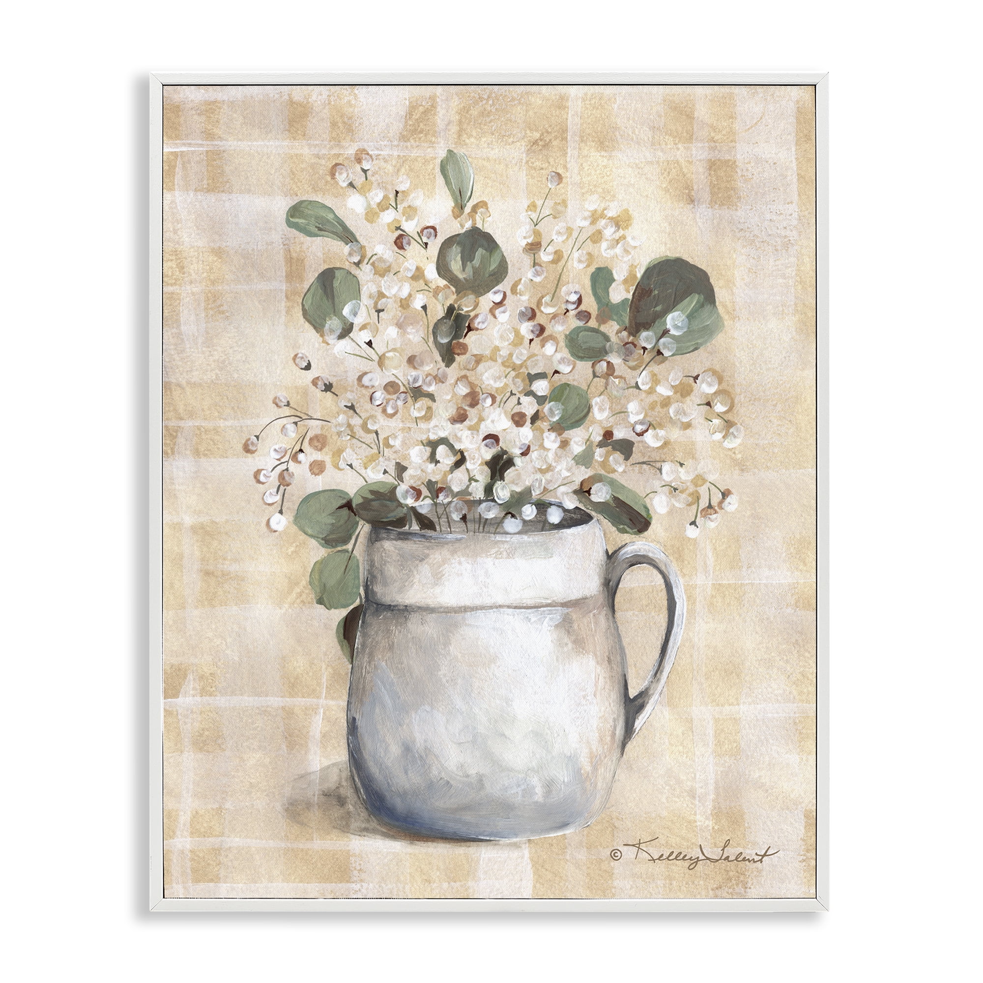 Stupell Industries Eucalyptus in Pottery Botanical & Floral Painting White Framed Art Print Wall Art, 16 x 20