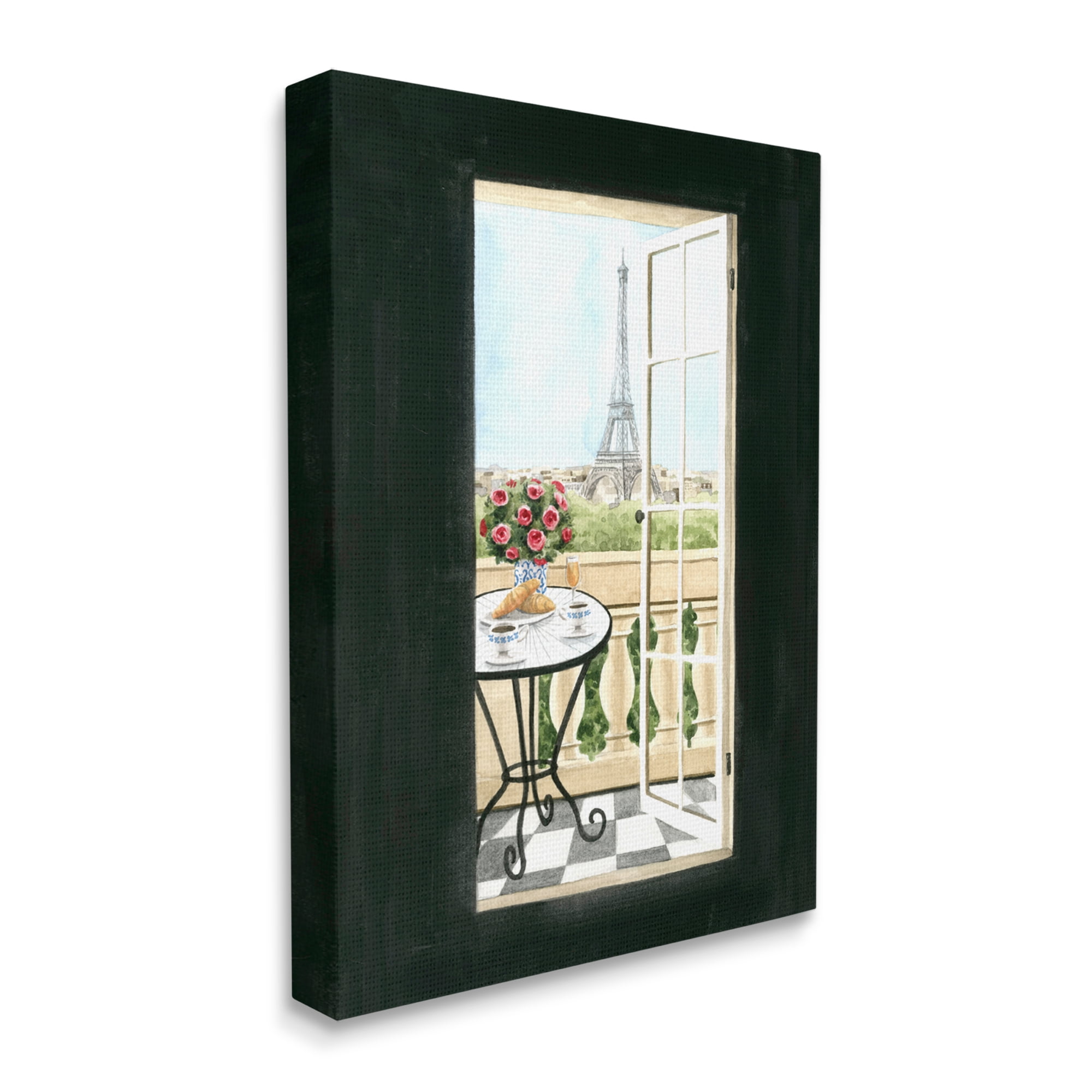 Stupell Industries European Balcony Entrance Parisian Eiffel Tower Architecture Travel & Places Painting Gallery Wrapped Canvas Print Wall Art, 24 x 30