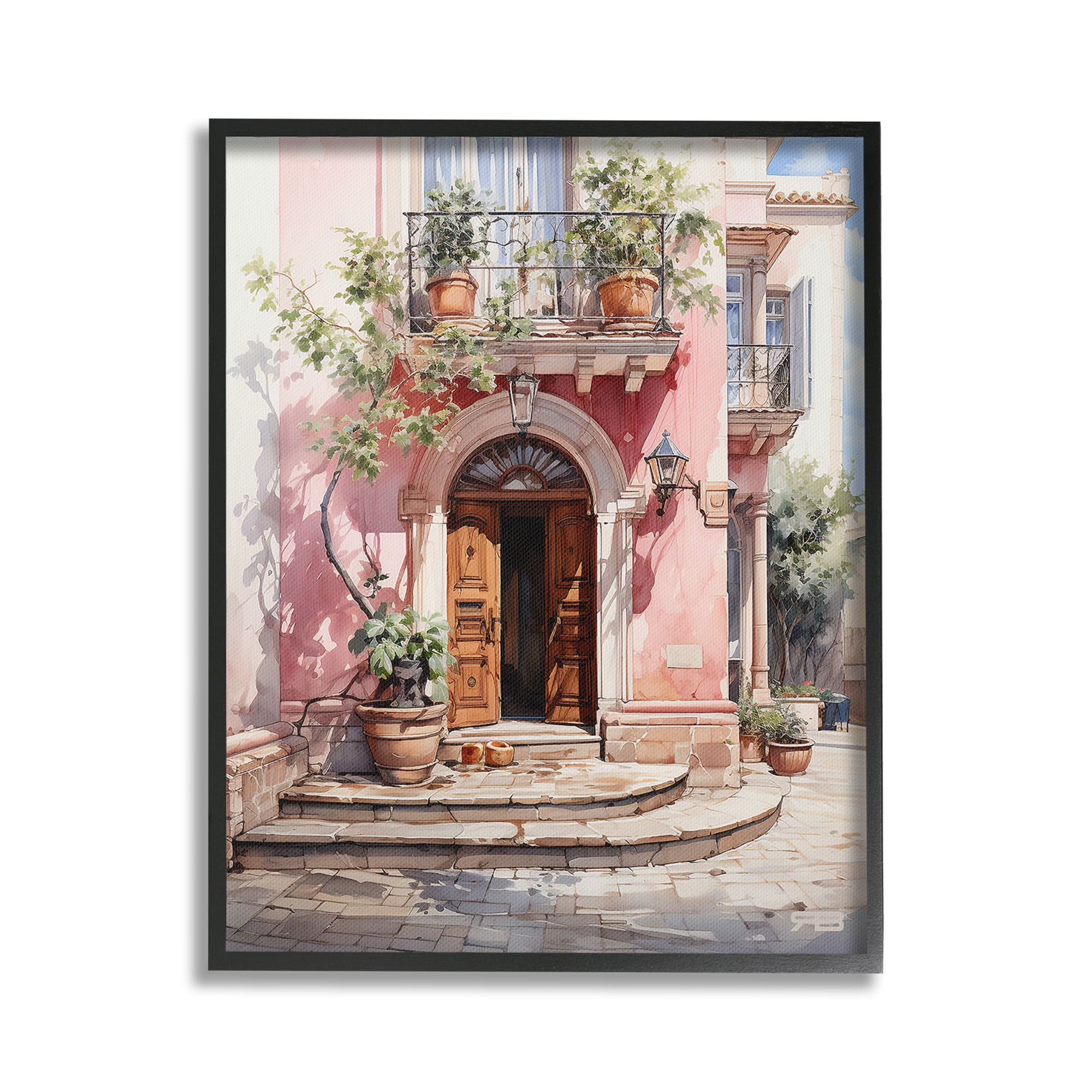 Stupell Industries European Building Doorway Travel & Places Painting Black Framed Art Print Wall Art, 16 x 20