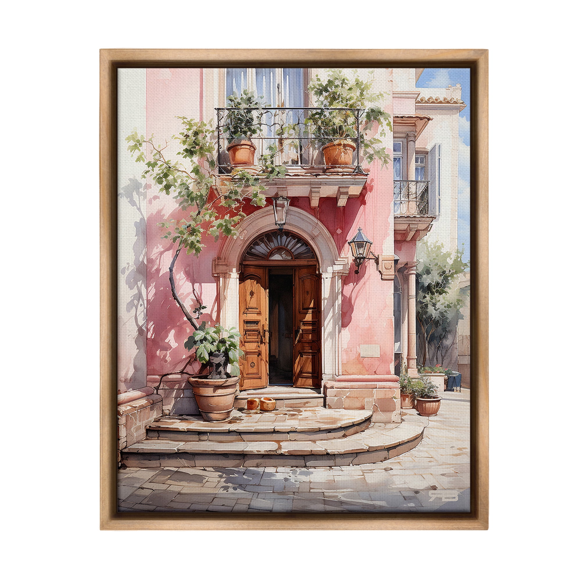 Stupell Industries European Building Doorway Travel & Places Painting Brown Floater Framed Canvas Art Print Wall Art, 25 x 31