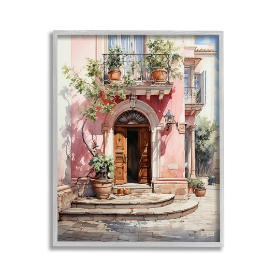 Stupell Industries European Building Doorway Travel & Places Painting Gray Framed Art Print Wall Art, 11 x 14