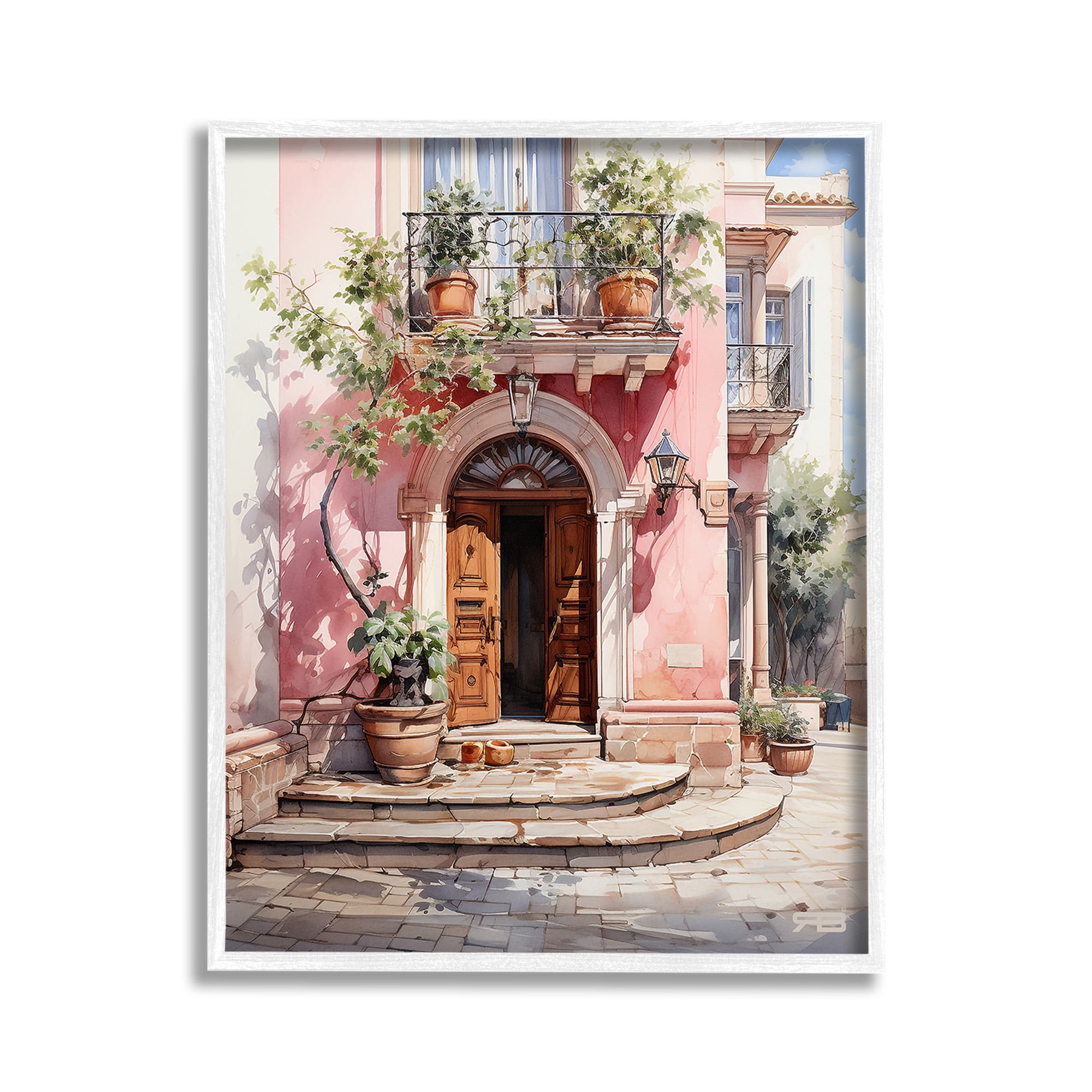 Stupell Industries European Building Doorway Travel & Places Painting White Framed Art Print Wall Art, 11 x 14