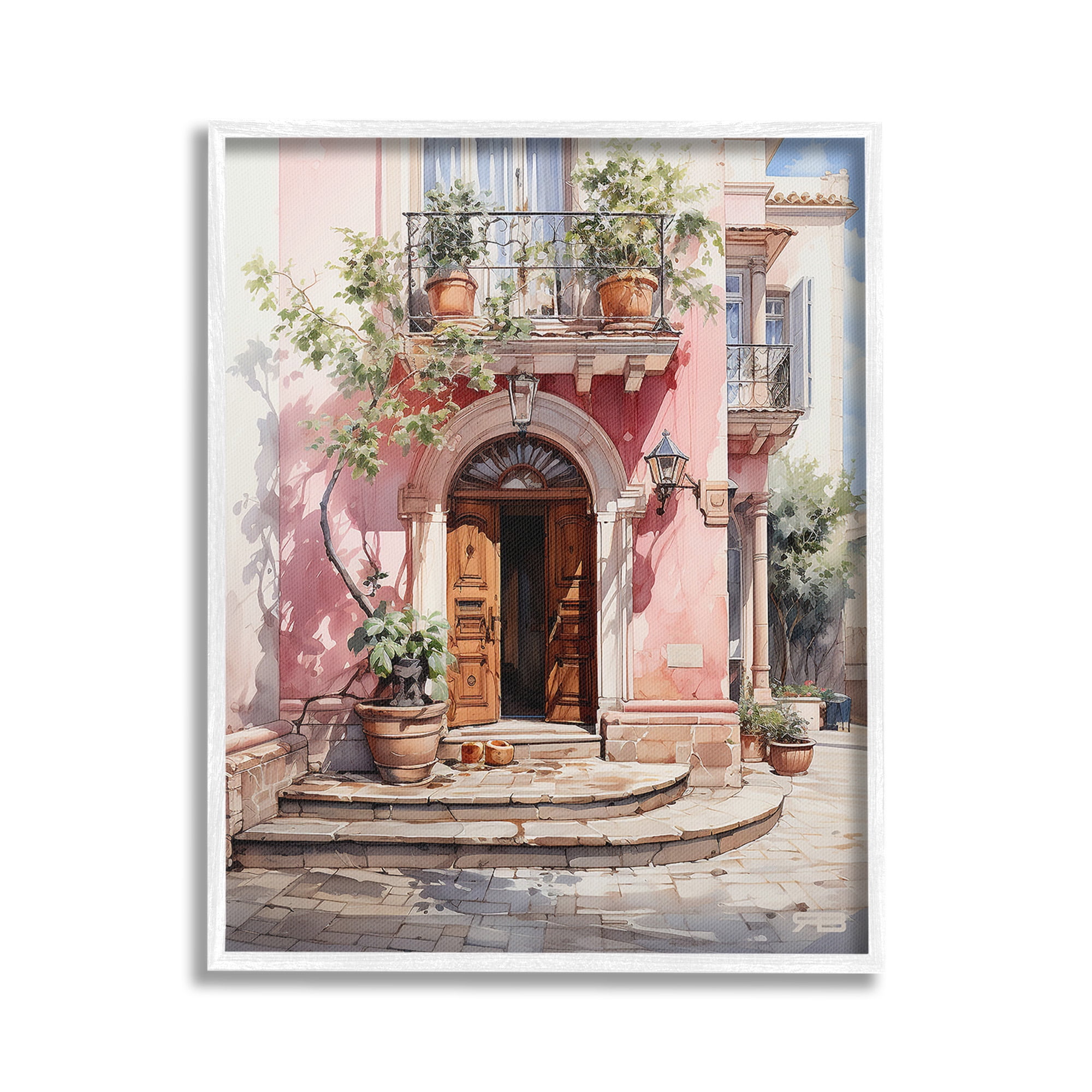 Stupell Industries European Building Doorway Travel & Places Painting White Framed Art Print Wall Art, 16 x 20