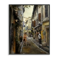 Stupell Industries European City Dog Walk Buildings & Architecture Painting Black Framed Art Print Wall Art, 11 x 14