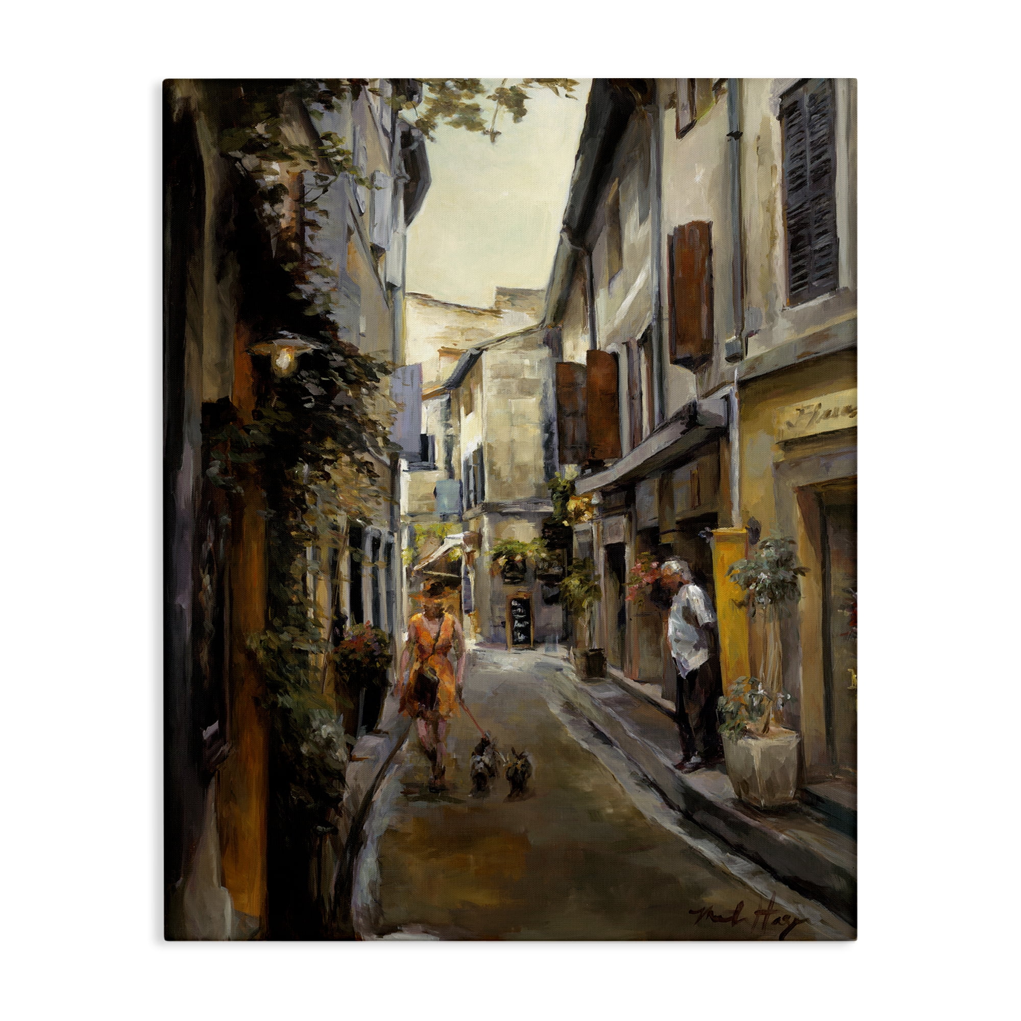 Stupell Industries European City Dog Walk Buildings & Architecture Painting Wrapped Canvas Art Print Wall Art, 36 x 48