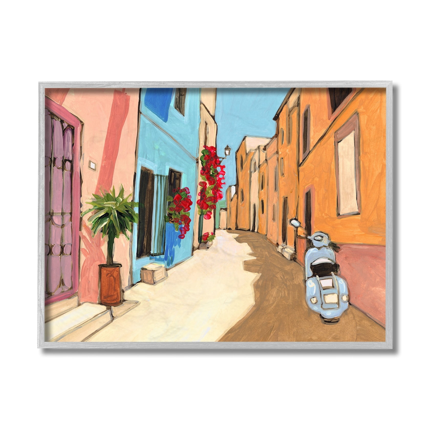 Stupell Industries European City Roadside Landscape Blue Street Vespa Grey Framed, 11 x 14, Design by Bart E. Slyp