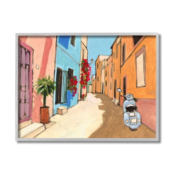 Stupell Industries European City Roadside Landscape Blue Street Vespa Grey Framed, 11 x 14, Design by Bart E. Slyp